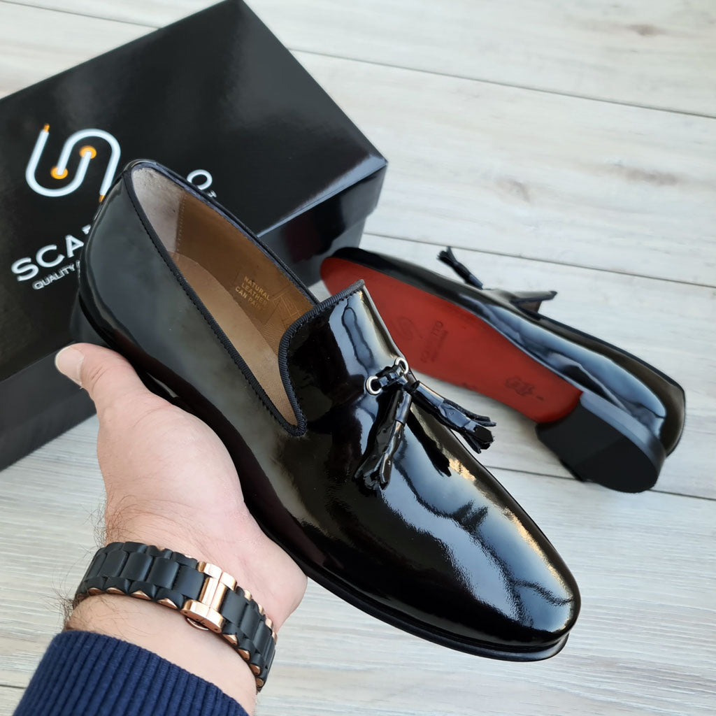 Flecos Patent Leather Men's Tassel Loafer Red Sole