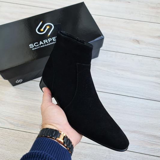 Raphael Black Men's Chelsea Genuine Suede Leather Boots - Leather Sole