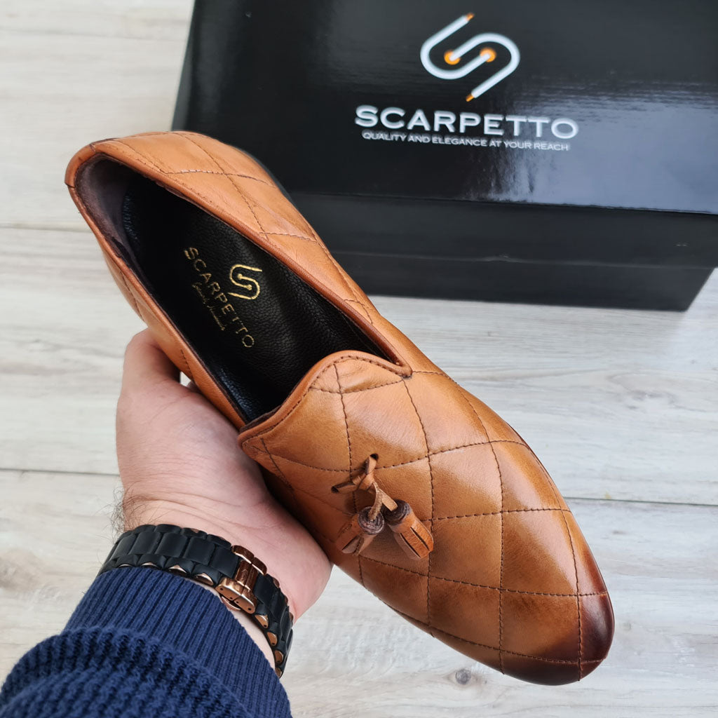 Quilted Tassel Men's Leather Loafer — side view | Scarpetto