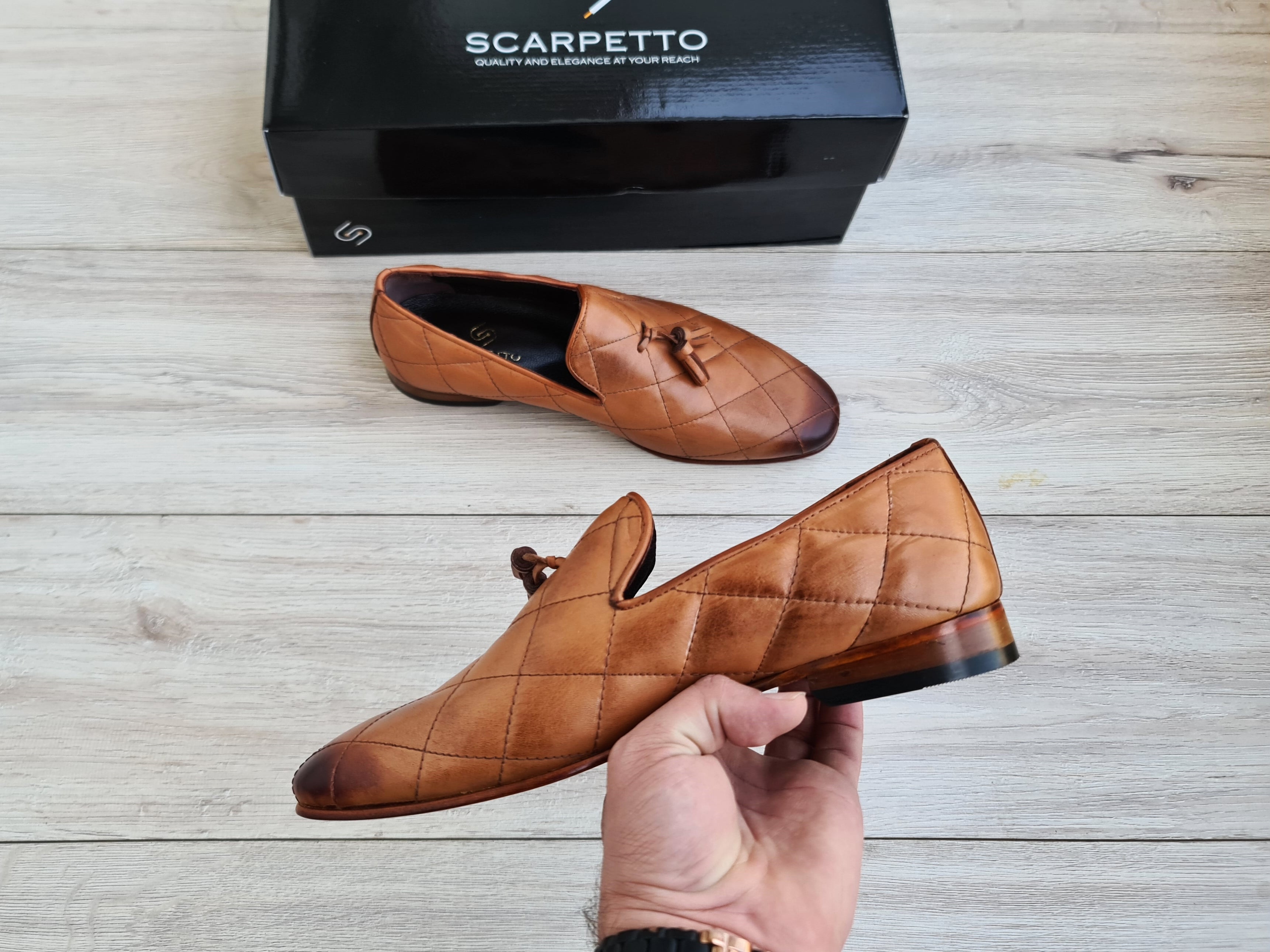 Quilted Tassel Men's Leather Loafer — top view | Scarpetto
