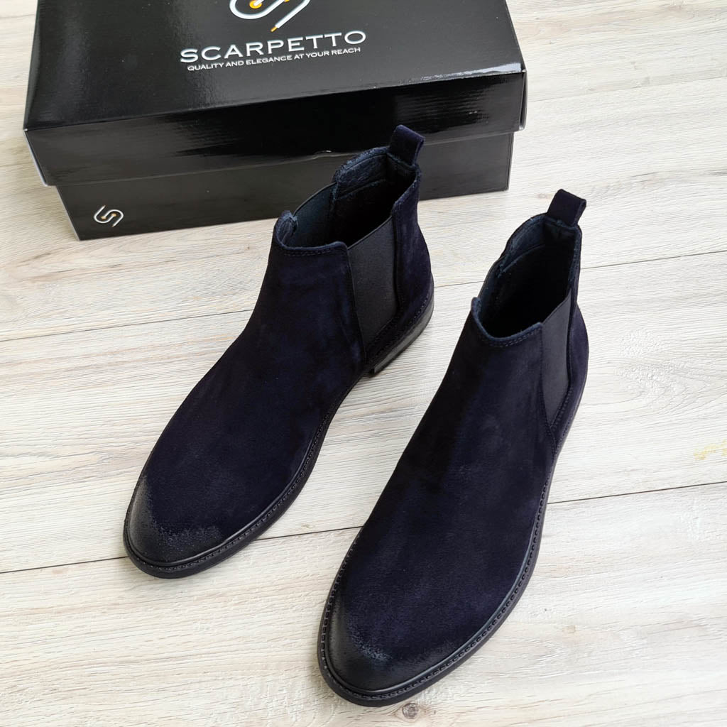 Notti Navy Blue Men's Chelsea Genuine Suede Leather Boots