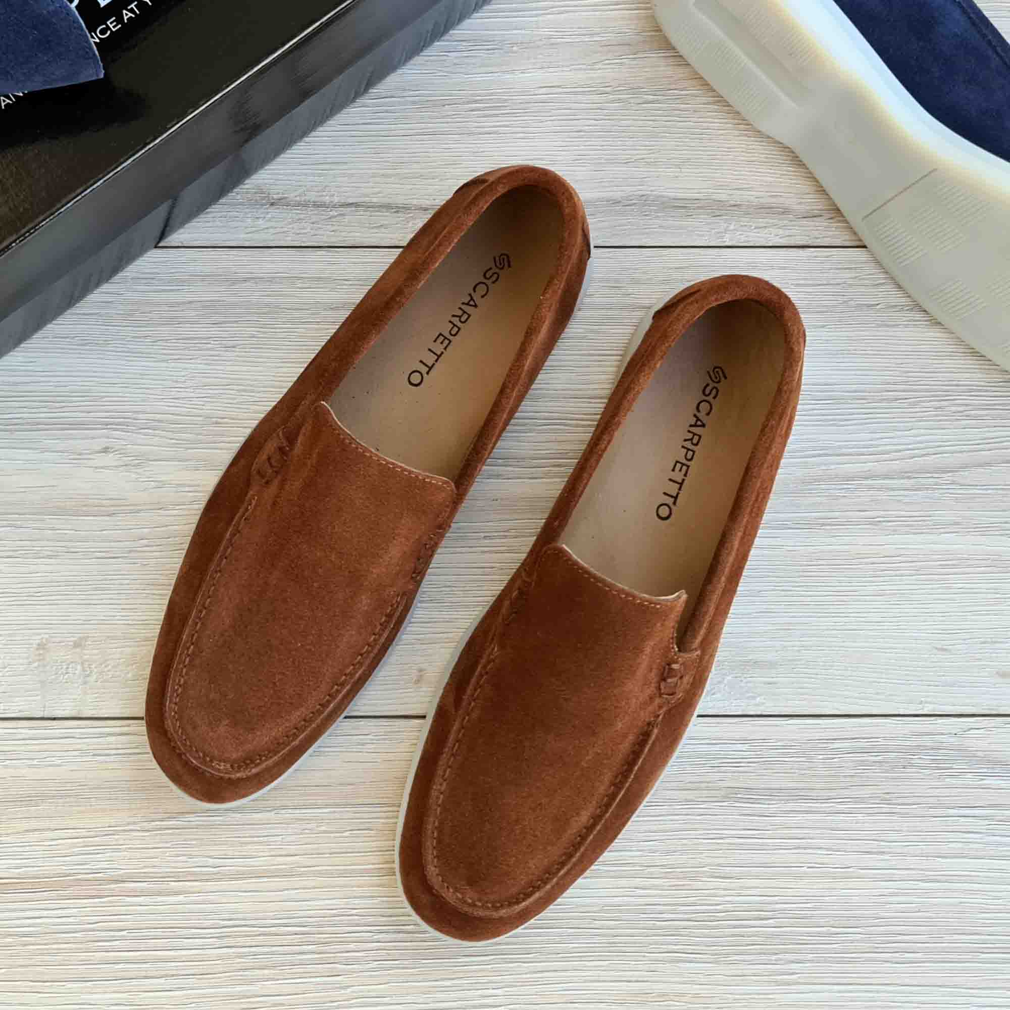 Men's Suede Leather Loafers - White Sole