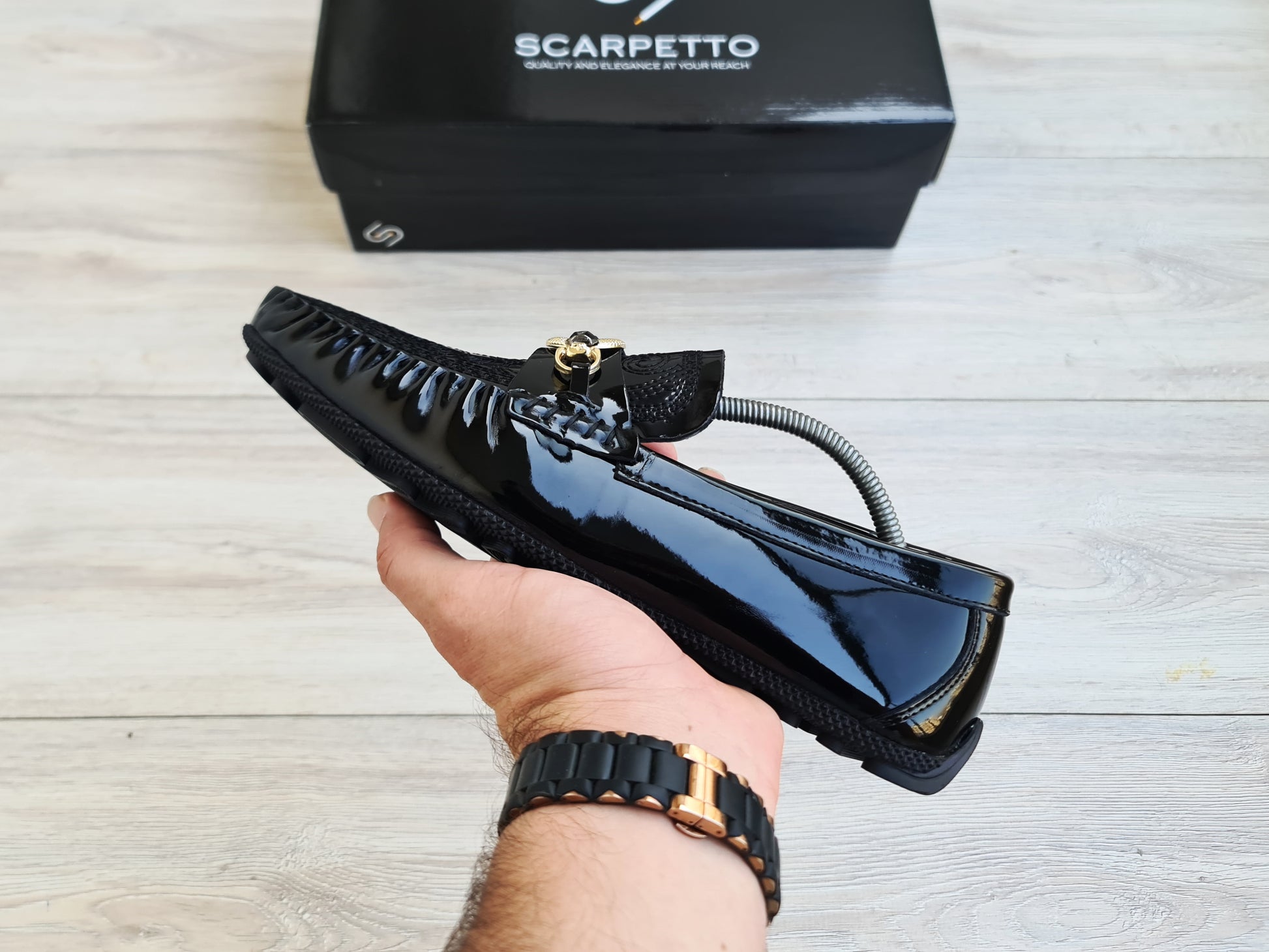 Men's Embroidered Patent Leather Loafers - Scarpetto
