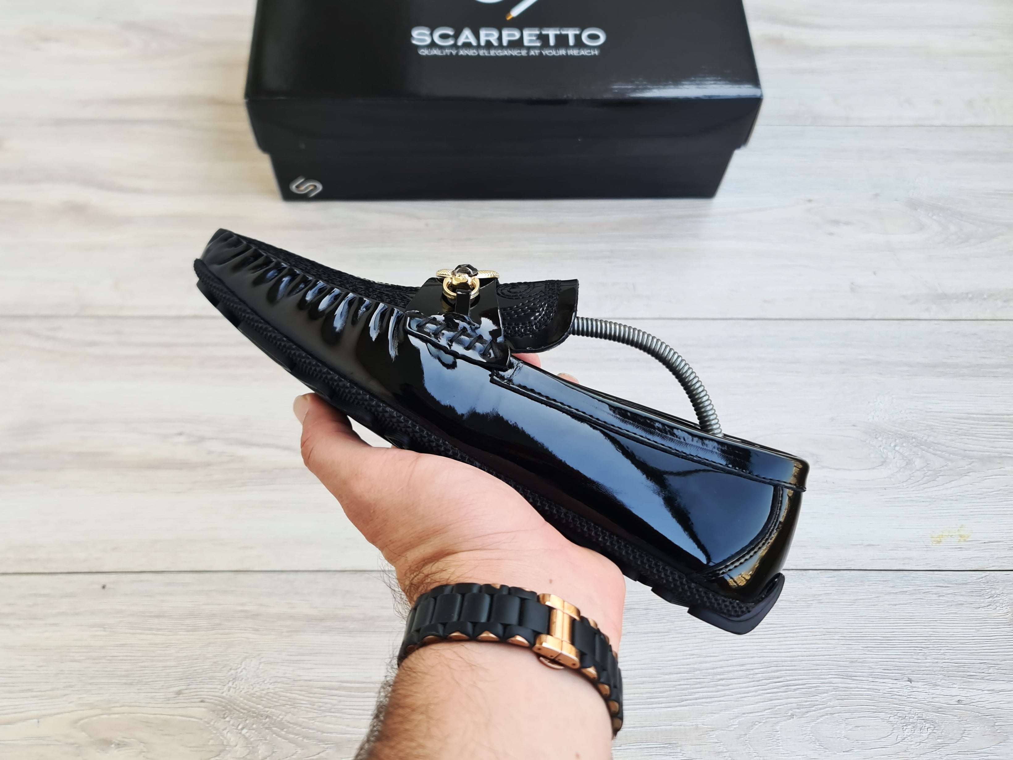 Ricamo Embroidered Patent Men's Loafer — side view | Scarpetto