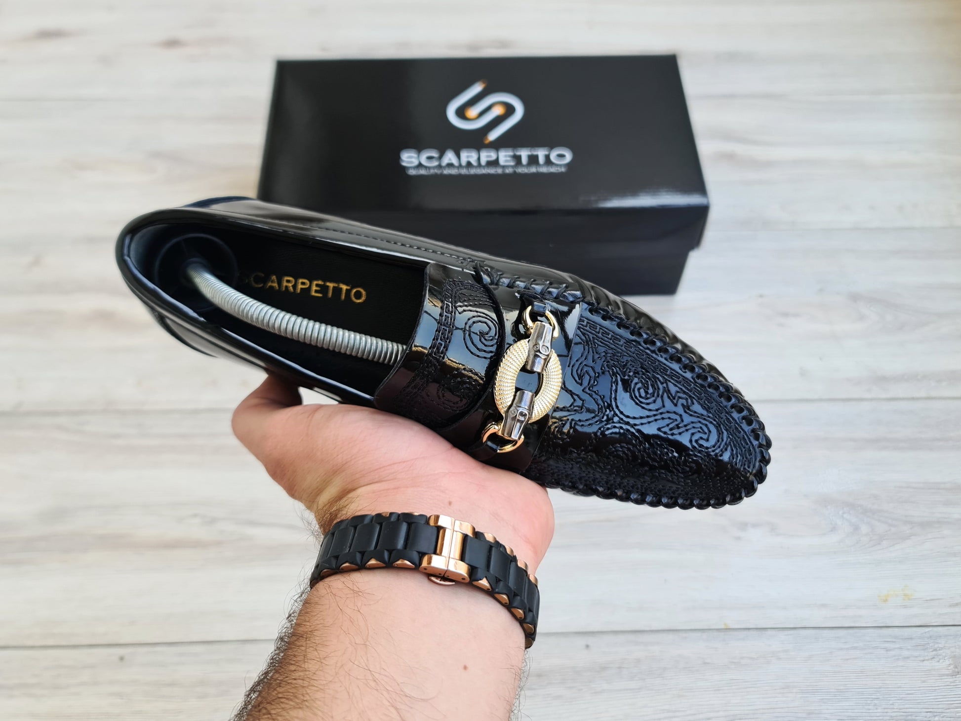 Men's Embroidered Patent Leather Loafers - Scarpetto