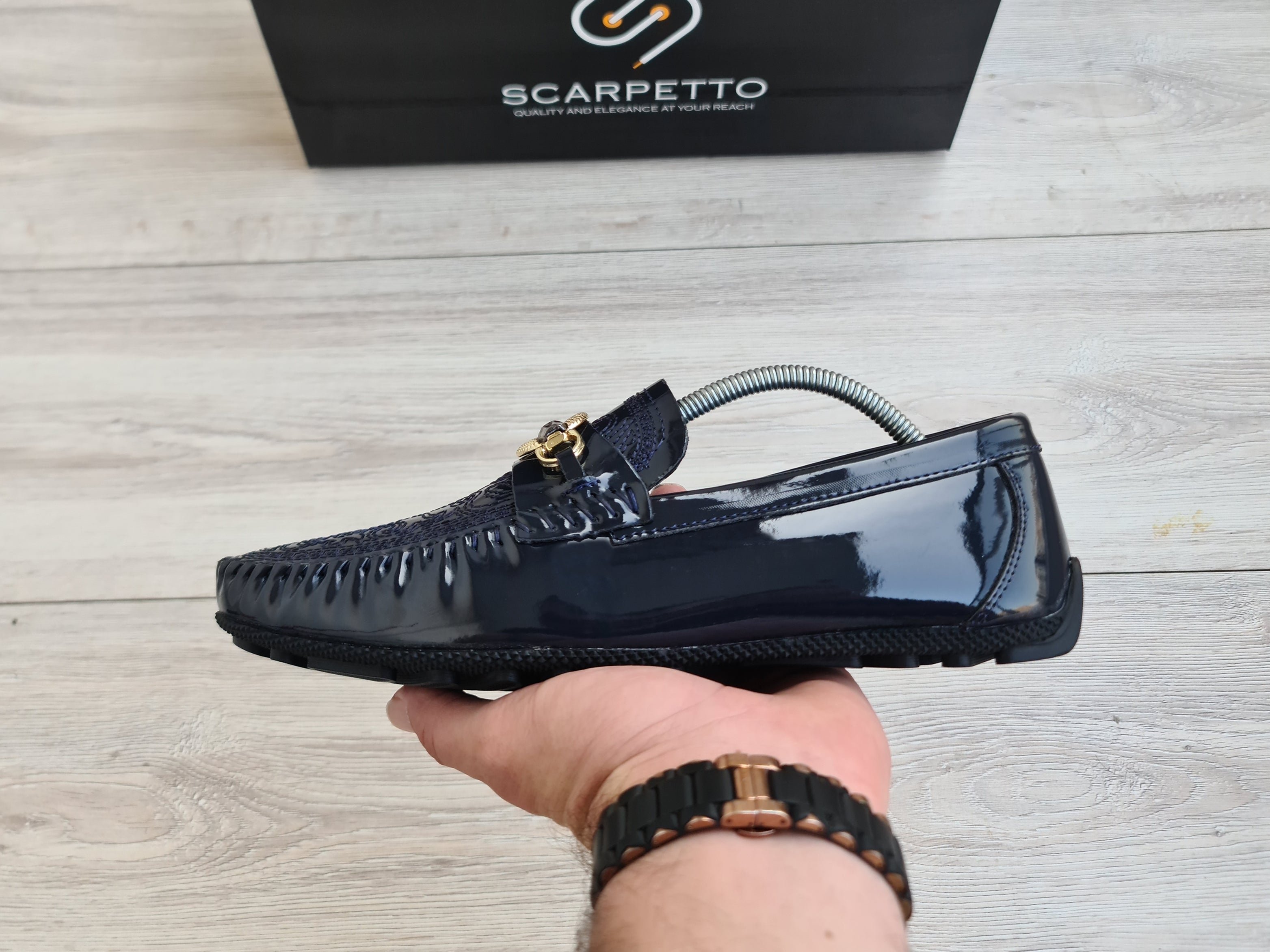 Ricamo Embroidered Patent Men's Loafer — sole detail | Scarpetto