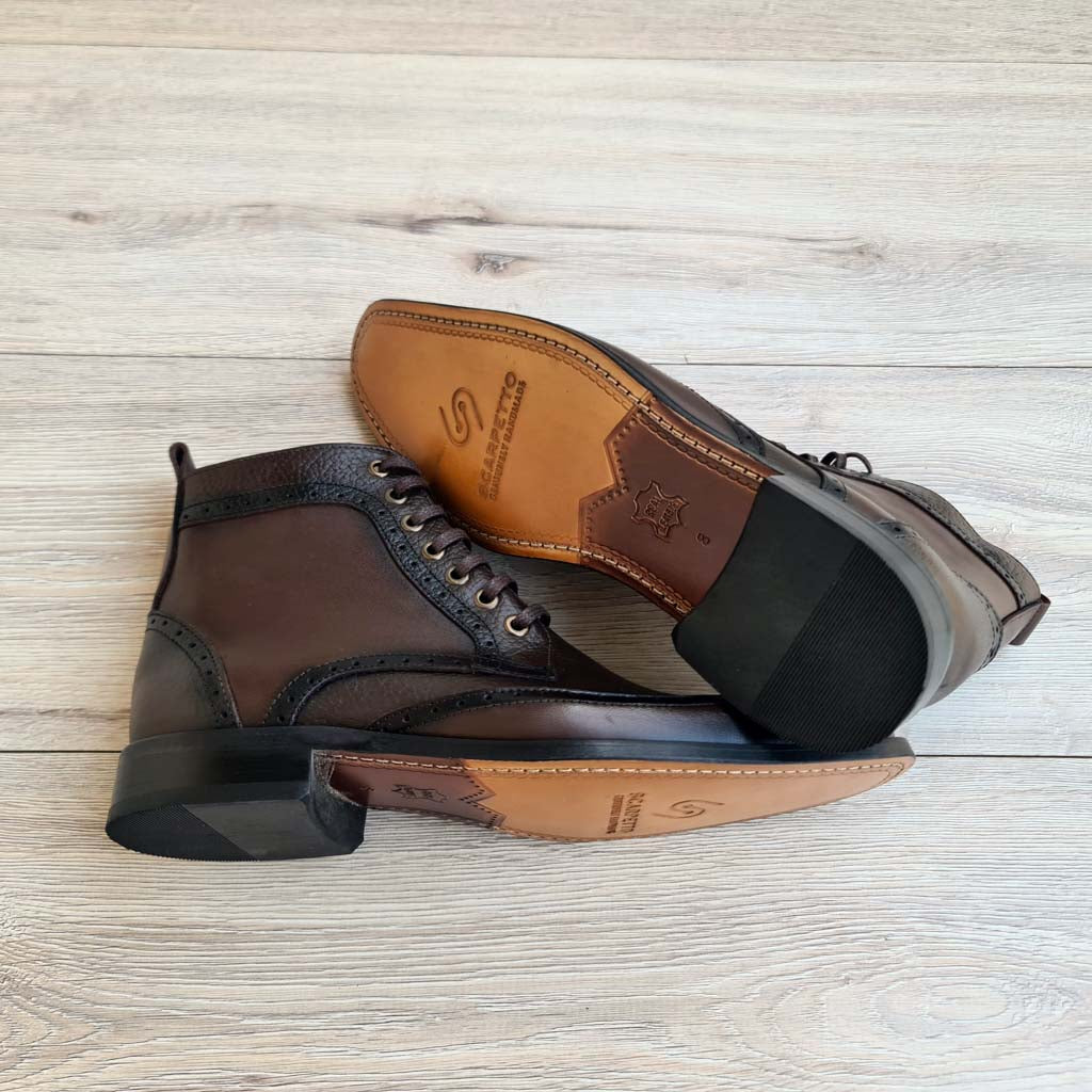 Fabio Men's Full Grain Leather Wingtip Lace-Up Boots