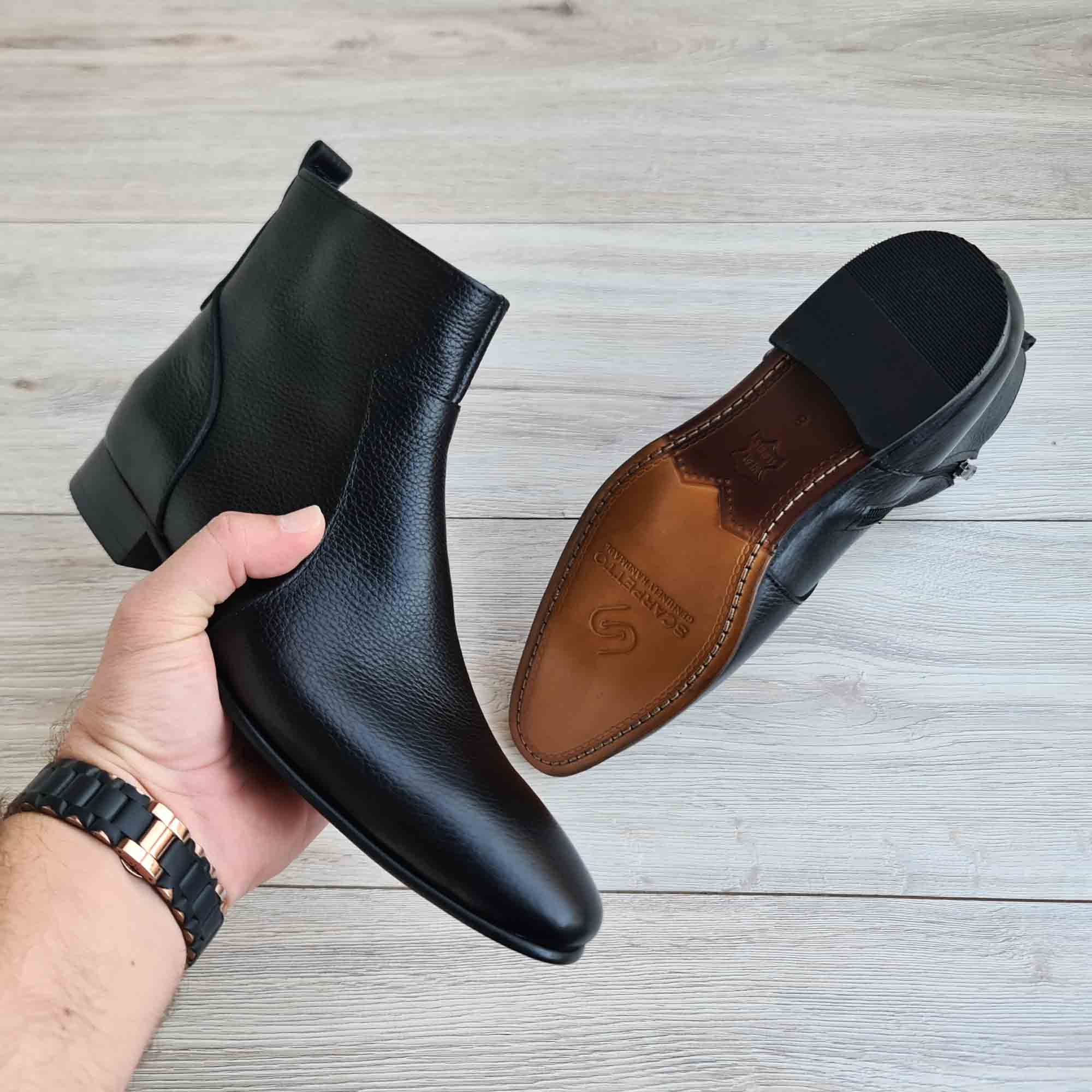 Raphael Floater Leather Men's Chelsea Boots — toe detail | Scarpetto