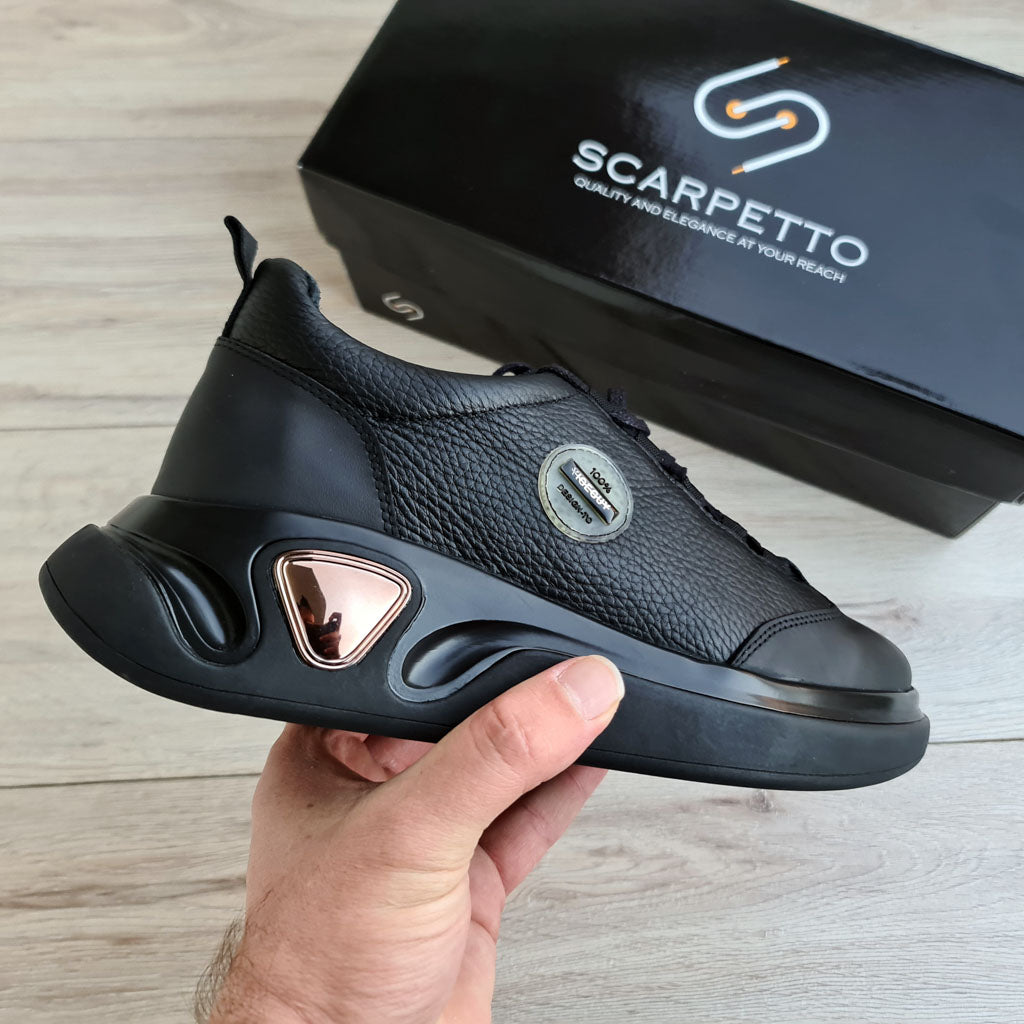 Apex Platform Leather Men's Sneaker — heel detail | Scarpetto