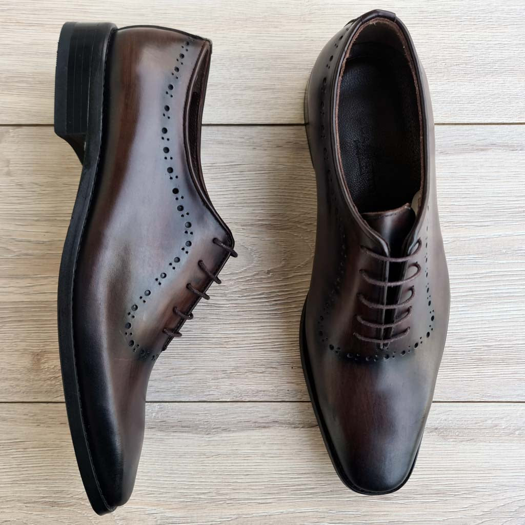 Patina Wholecut Chocolate Oxford for Men — side view | Scarpetto