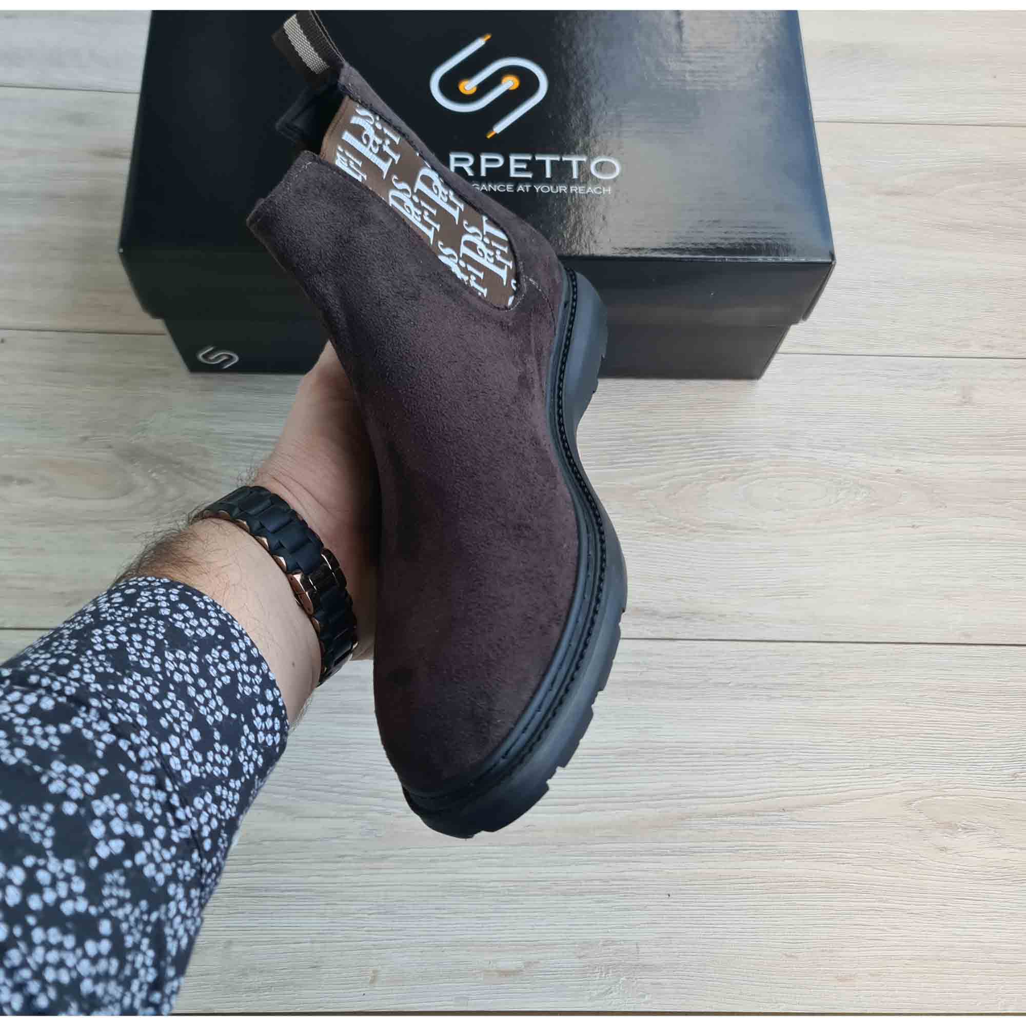 Paris Chocolate Suede Chelsea Boots for Men — top view | Scarpetto