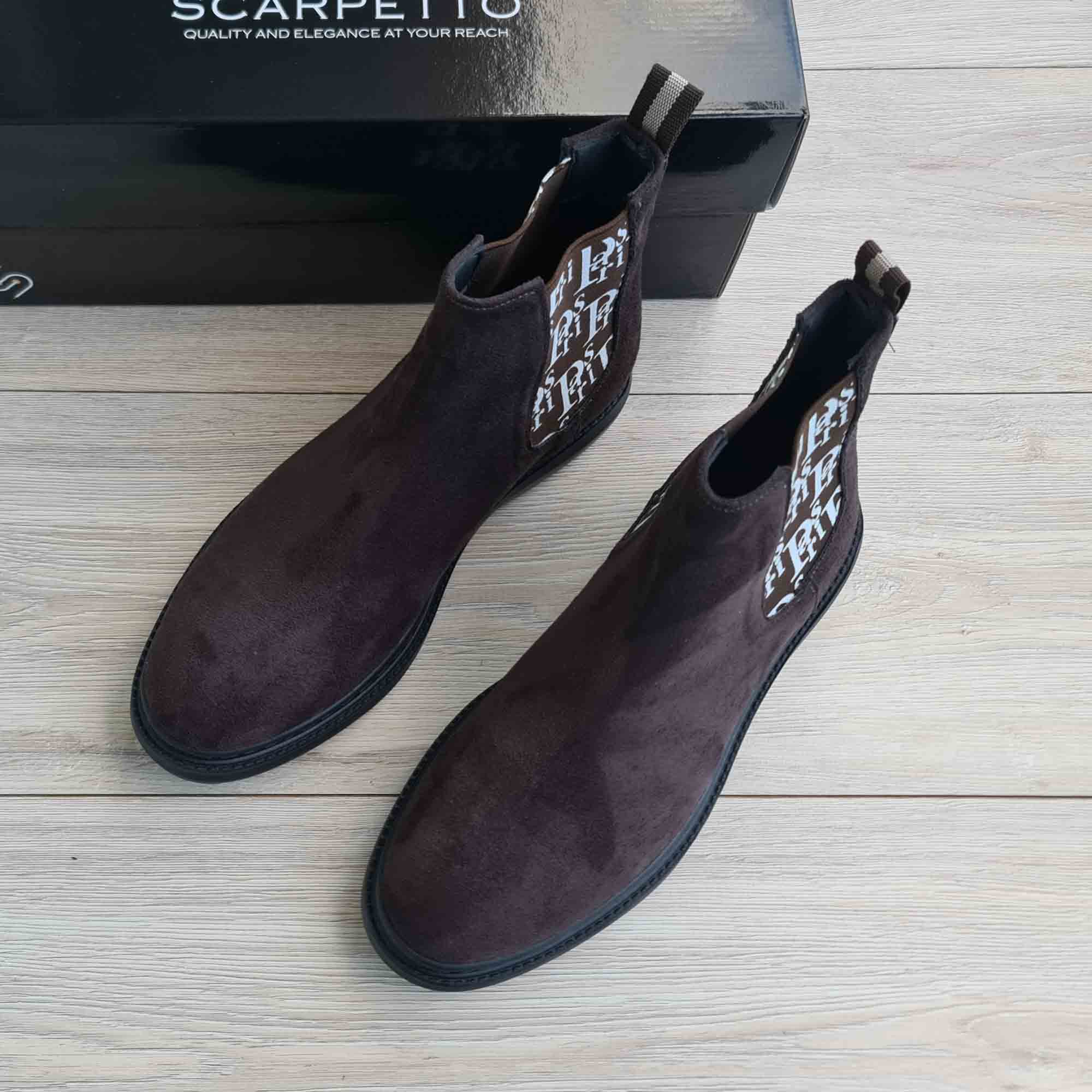 Paris Chocolate Suede Chelsea Boots for Men — side view | Scarpetto