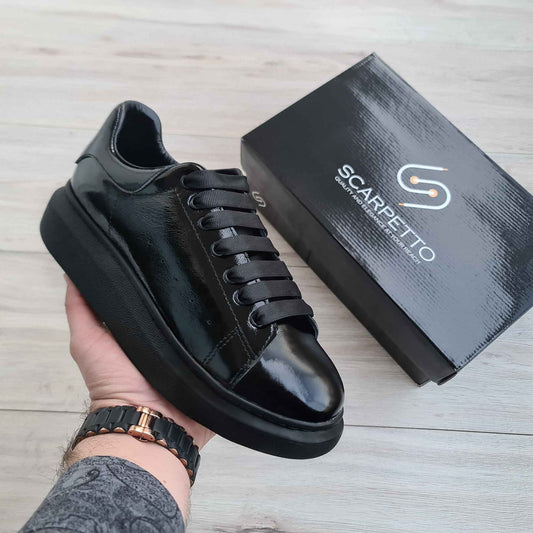 Lift Black Soft Genuine Leather Sneakers | Platform High Sole