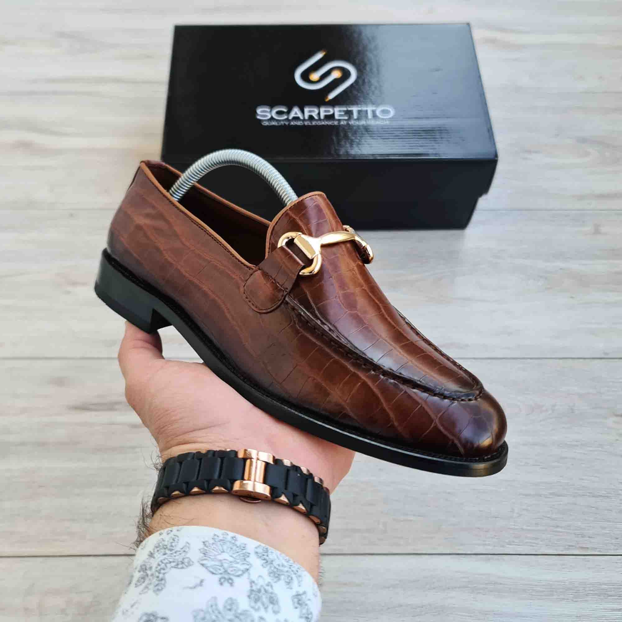 Cavalloro Croco Leather Men's Loafer — front view | Scarpetto