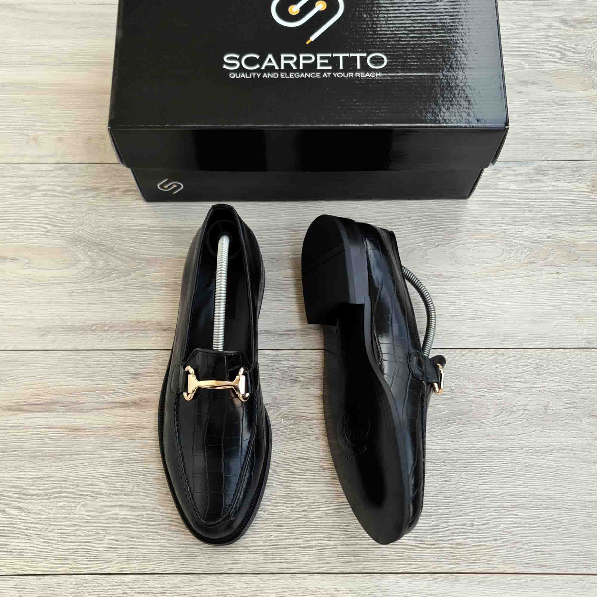 Cavalloro Croco Black Leather Horsebit Loafer — side view | Scarpetto