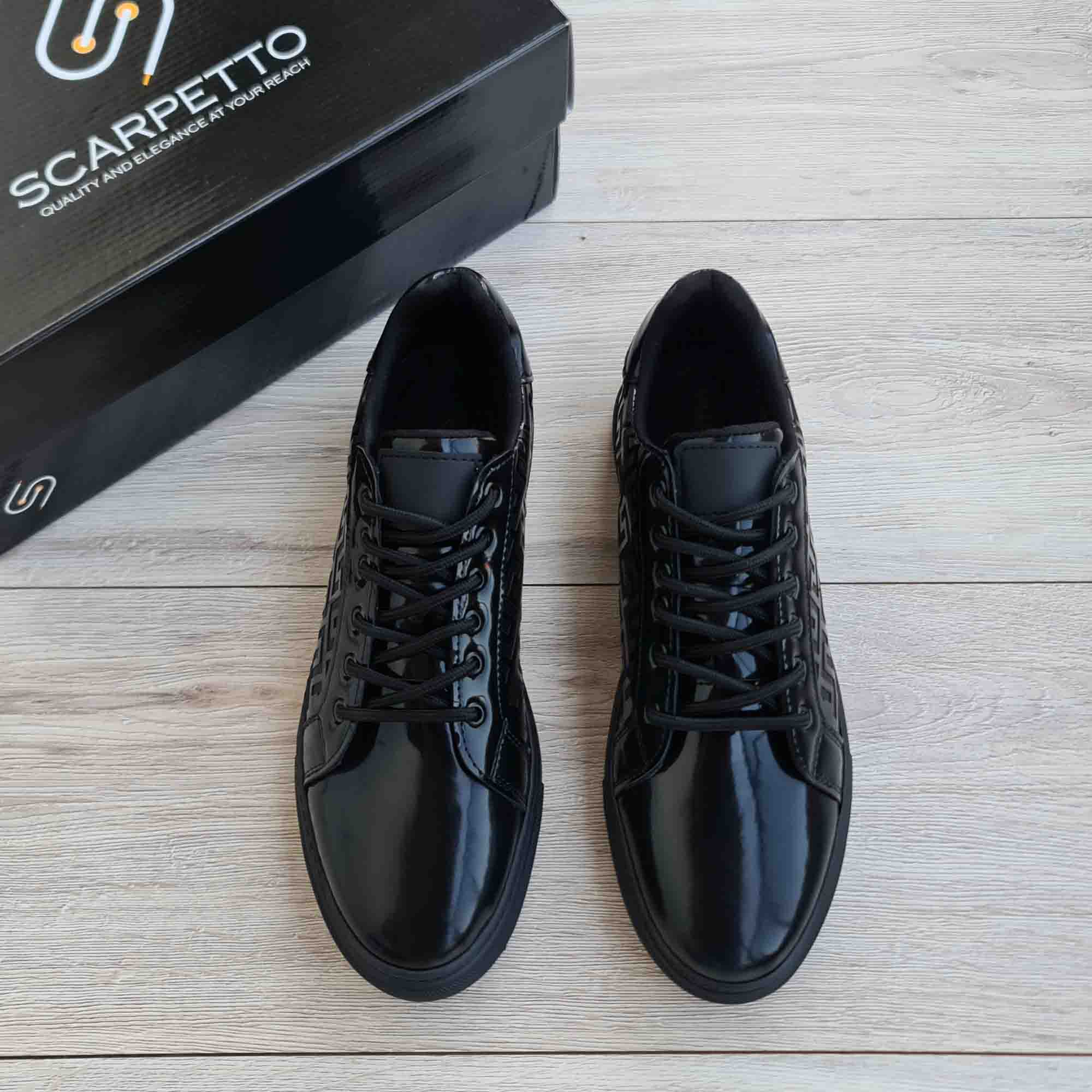 Greek Key Patent Leather Men's Sneaker — sole detail | Scarpetto