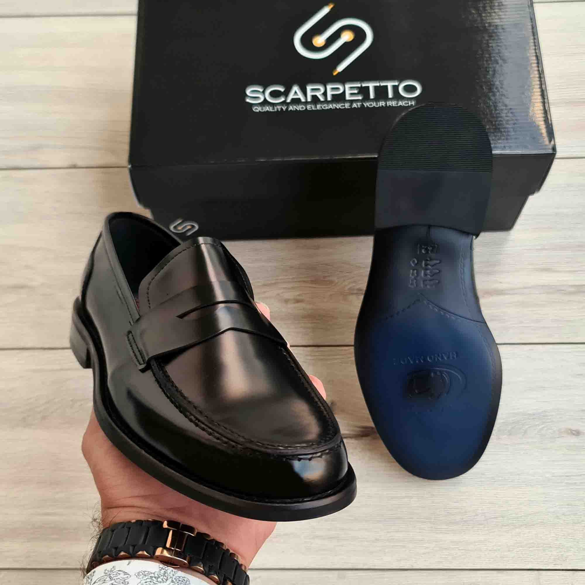Verdeon Black Patent Leather Penny Loafer — heel detail | Scarpetto