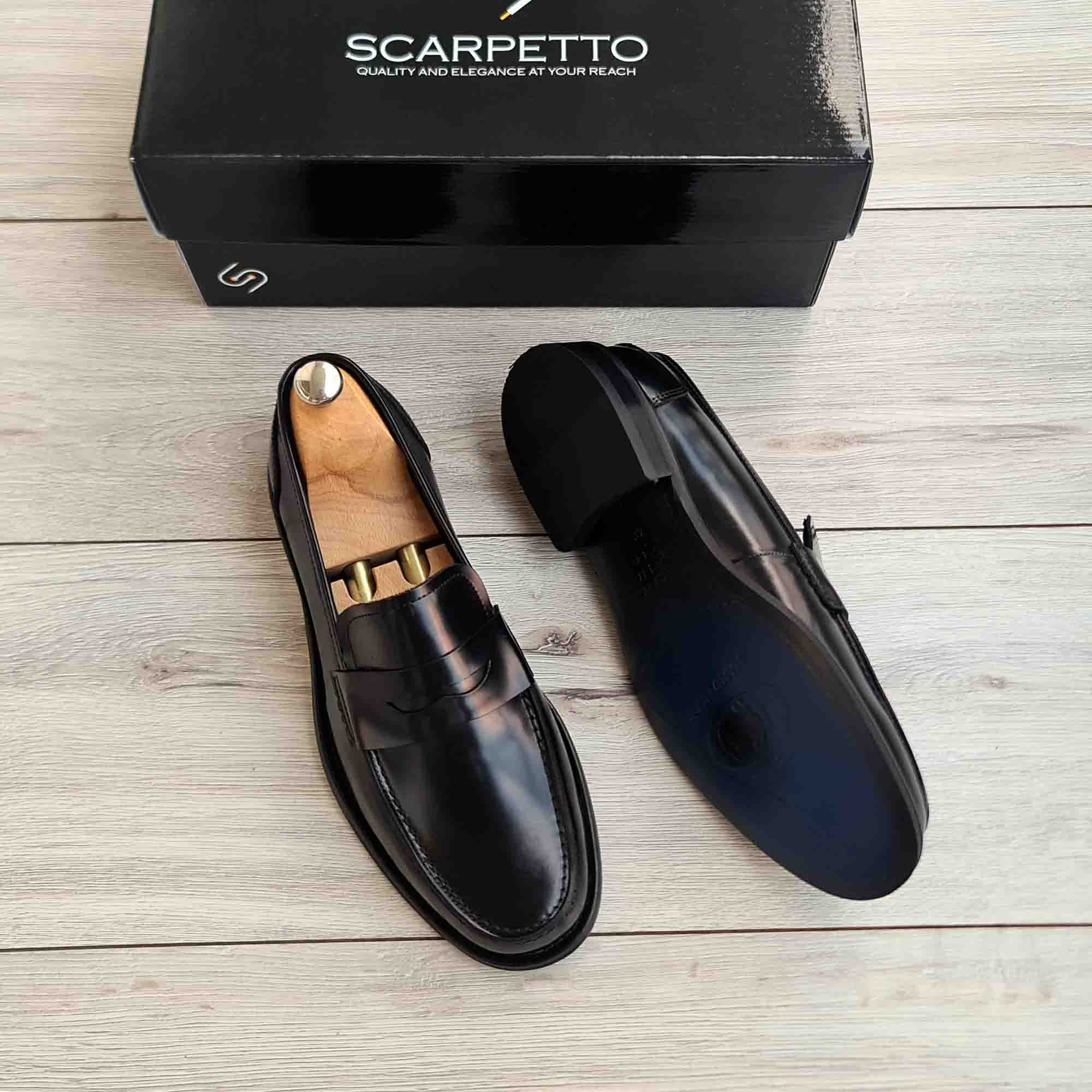 Verdeon Black Patent Leather Penny Loafer — front view | Scarpetto