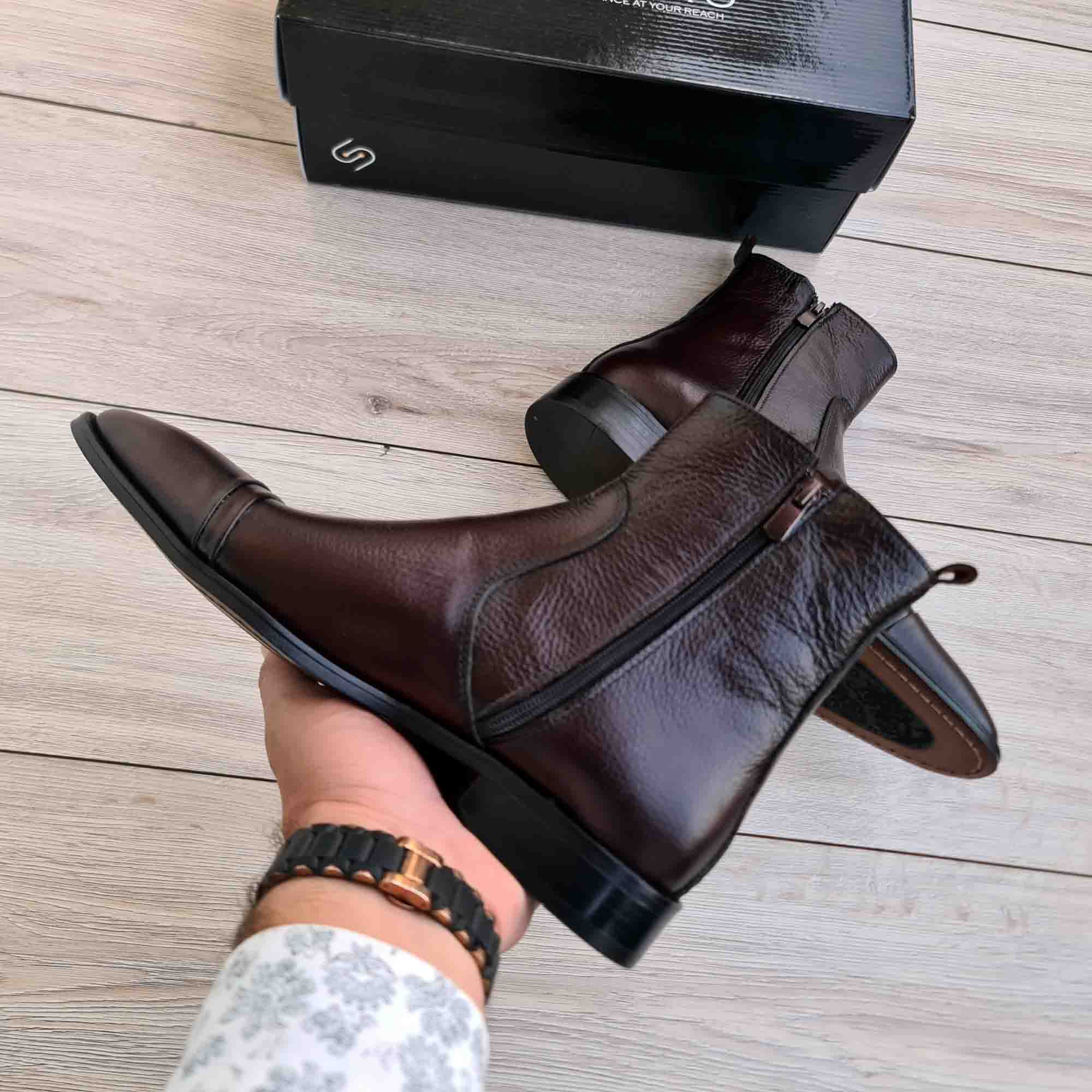 Brunello Pecan Brown Leather Men's Chelsea Boots — sole detail | Scarpetto