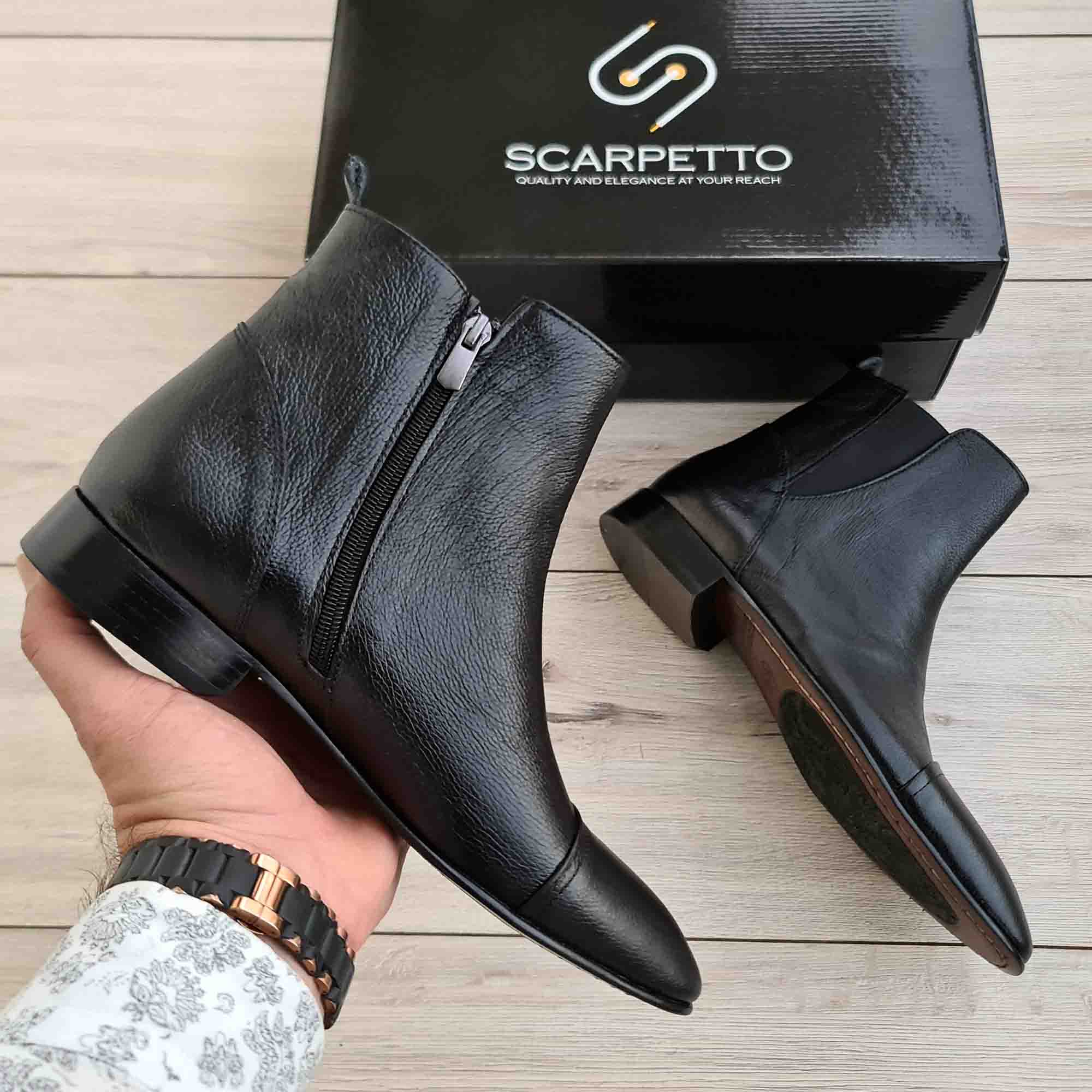 Cavaliero Floater Leather Men's Chelsea Boots — sole detail | Scarpetto