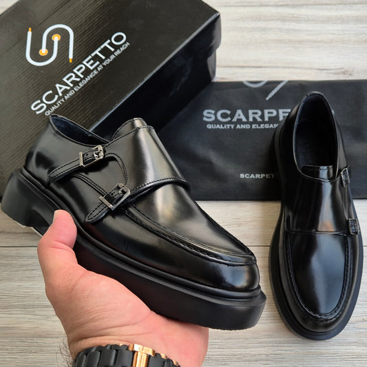 Polished Leather High Platform Handcrafted Men's Monk Straps