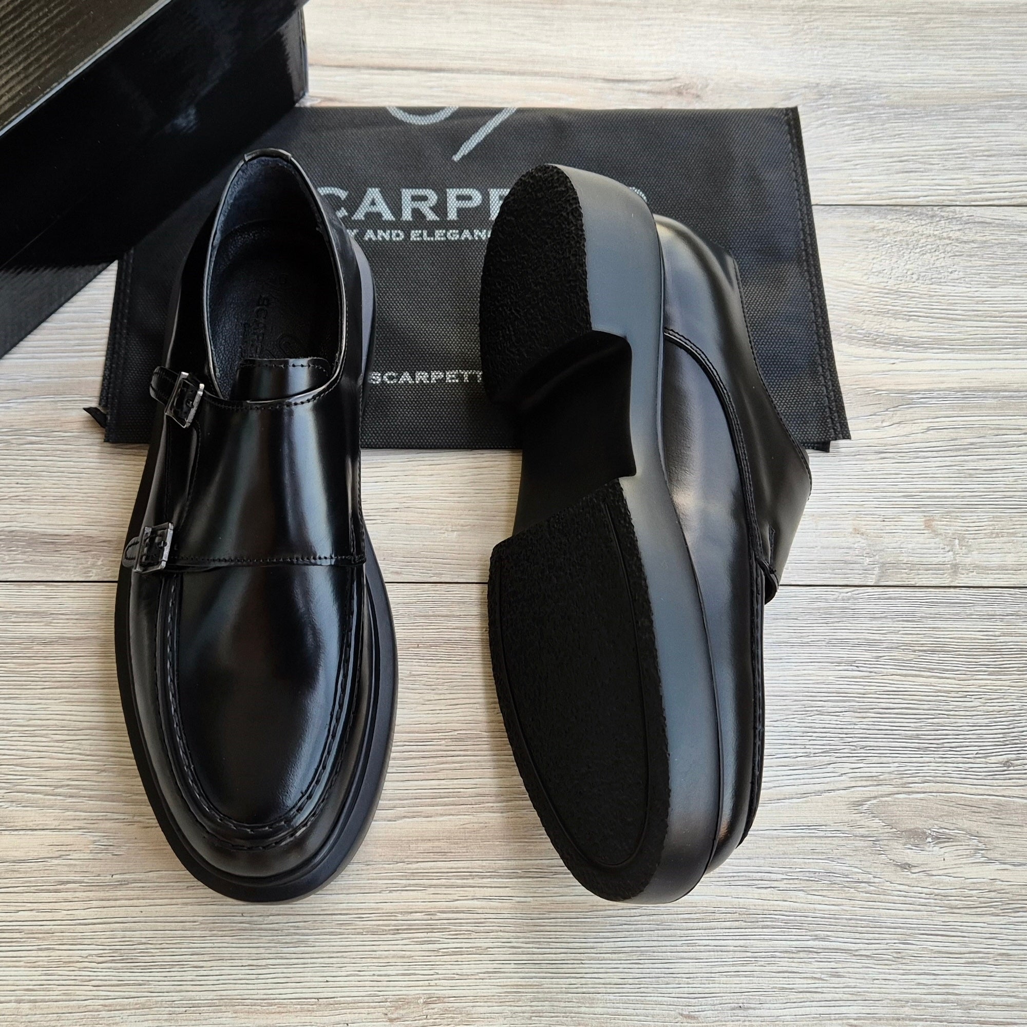Montero High Platform Leather Men's Monk Strap — three-quarter view | Scarpetto