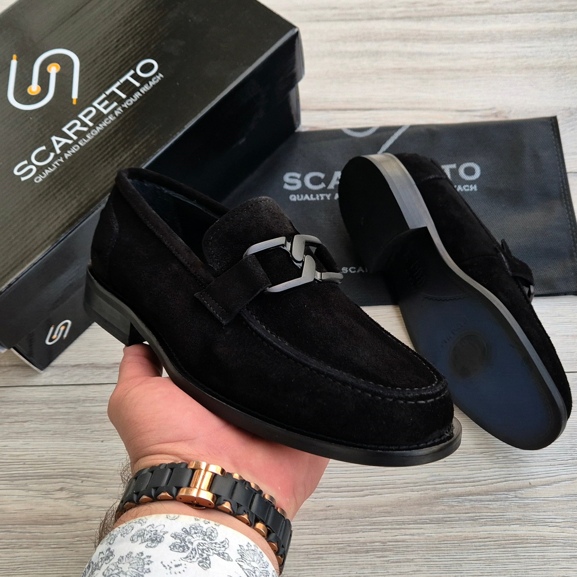 Veltrano Black Suede Men's Loafer — front view | Scarpetto