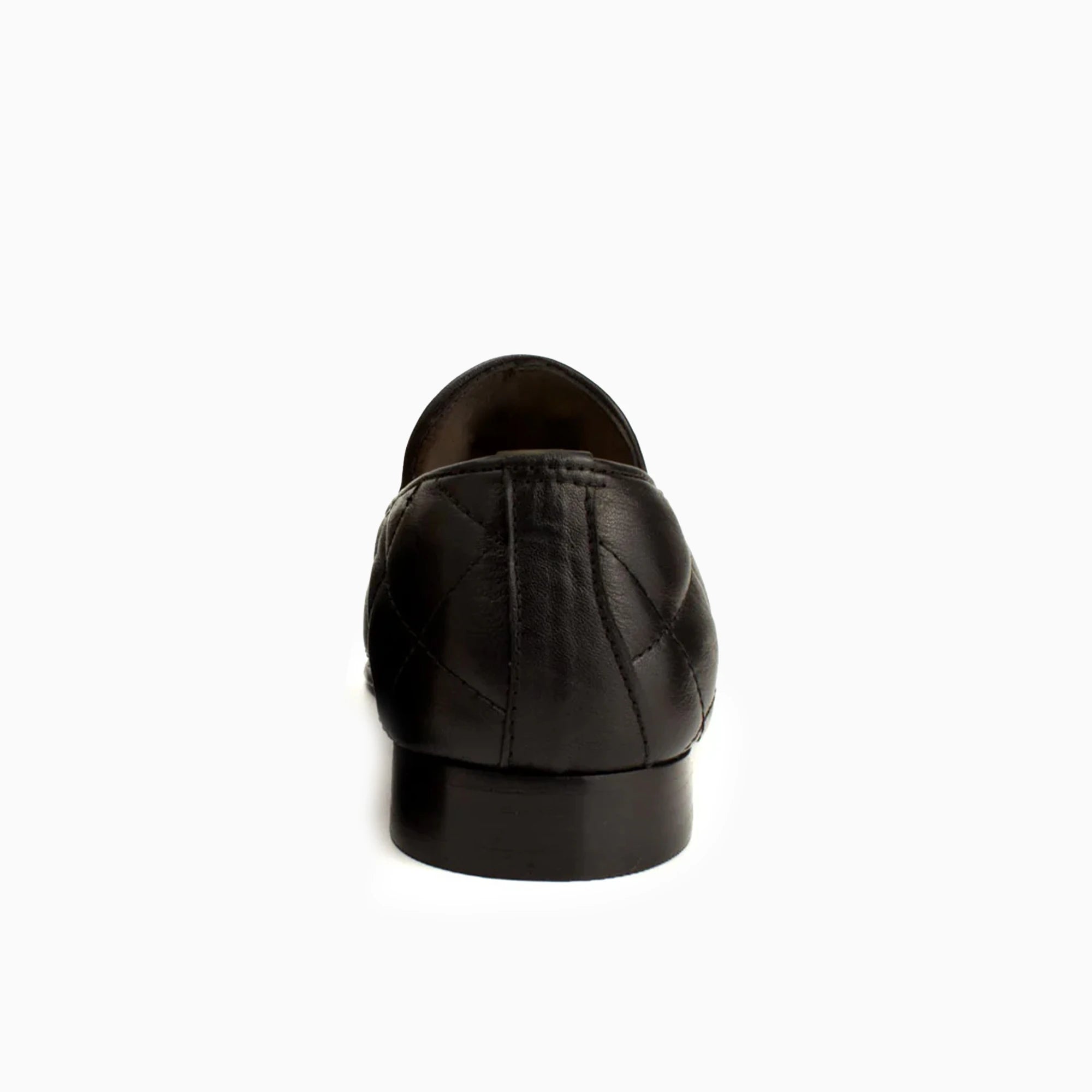 Quilted Tassel Black Leather Loafer — three-quarter view | Scarpetto