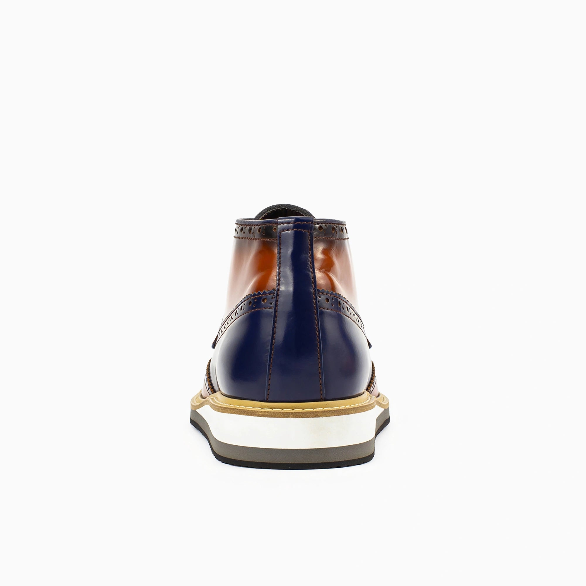 Carlo Split Brown-Navy Wingtip Chukka Boots — three-quarter view | Scarpetto