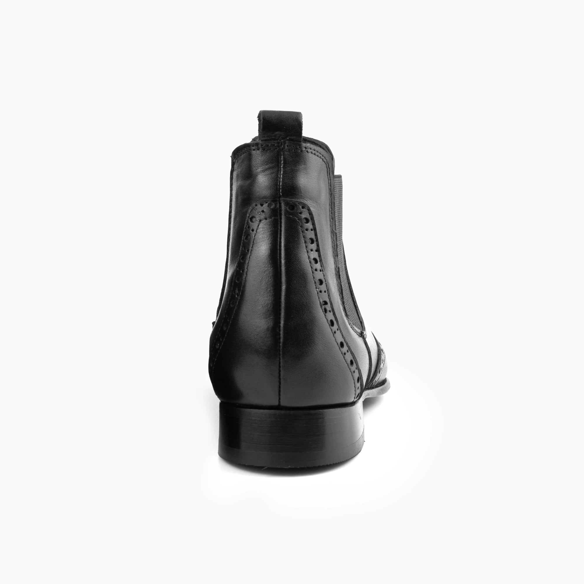 Milano Black Wingtip Chelsea Boots for Men — three-quarter view | Scarpetto