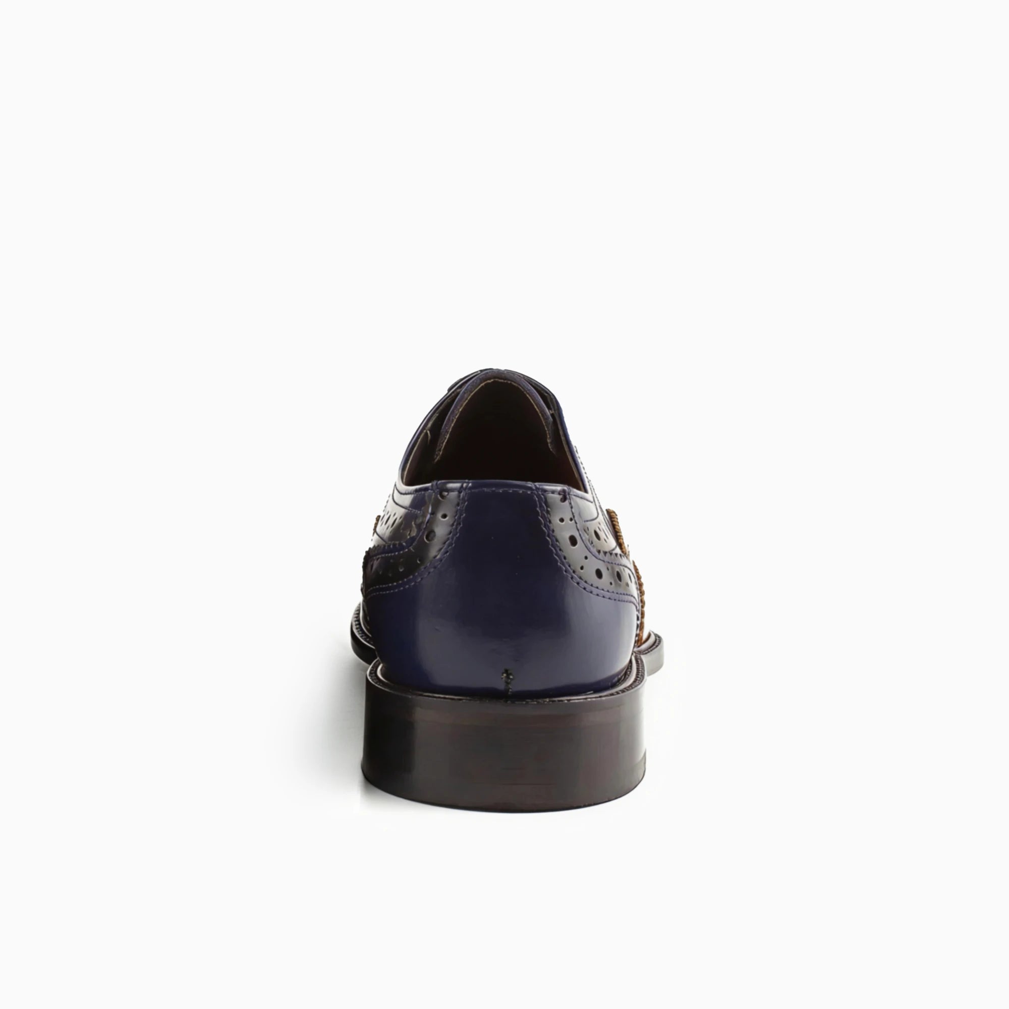 Adriano Brown-Navy Wingtip Leather Oxford — three-quarter view | Scarpetto