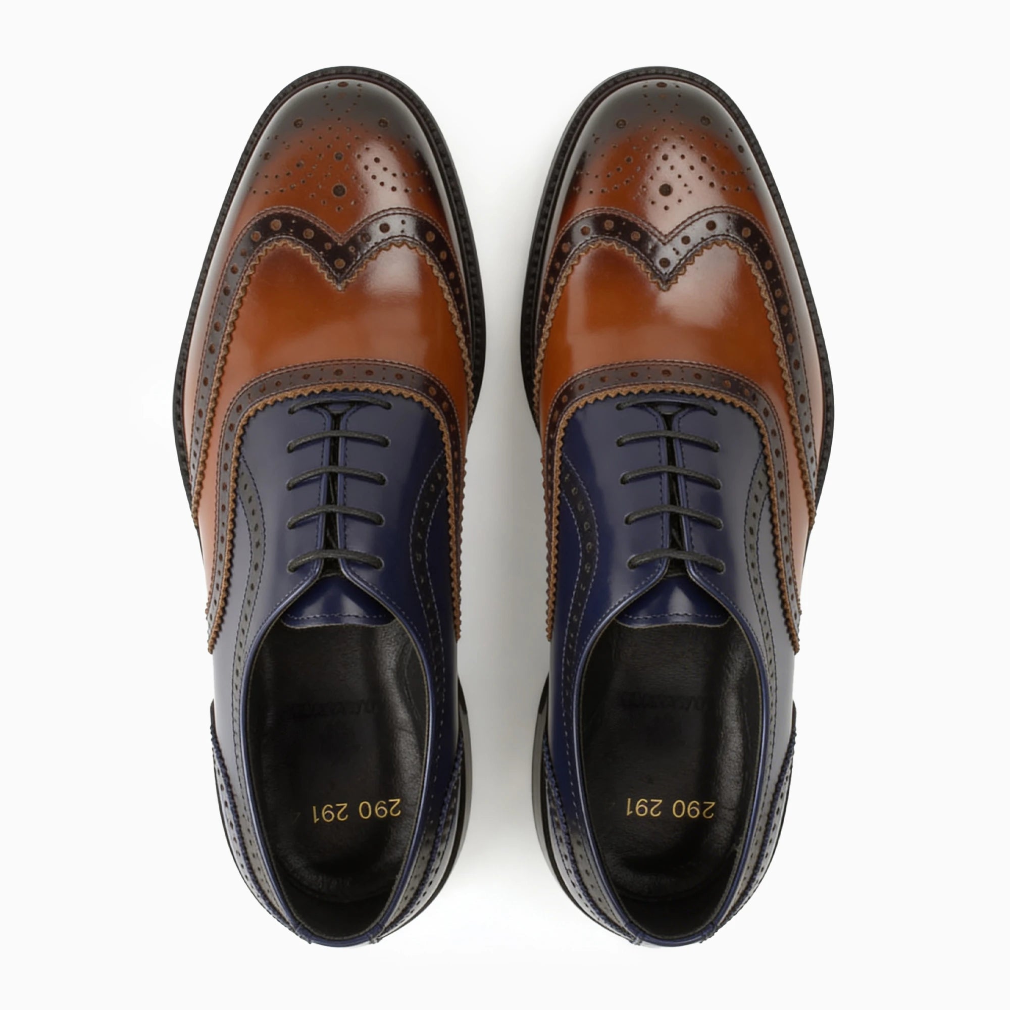Adriano Brown-Navy Wingtip Leather Oxford — top view | Scarpetto