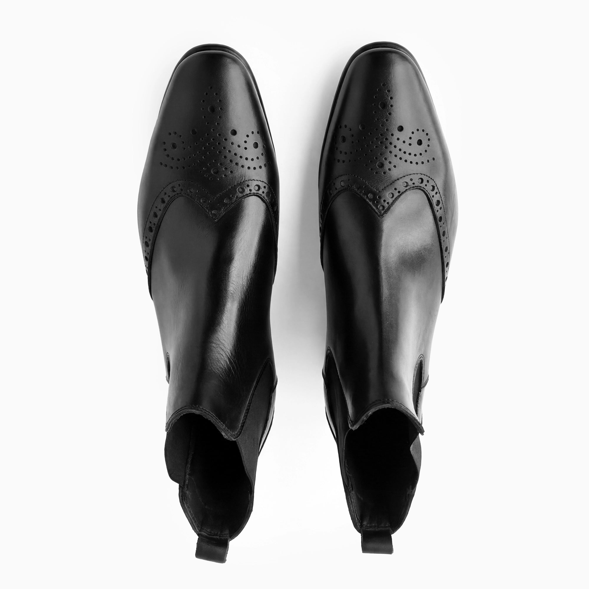 Milano Black Wingtip Chelsea Boots for Men — top view | Scarpetto