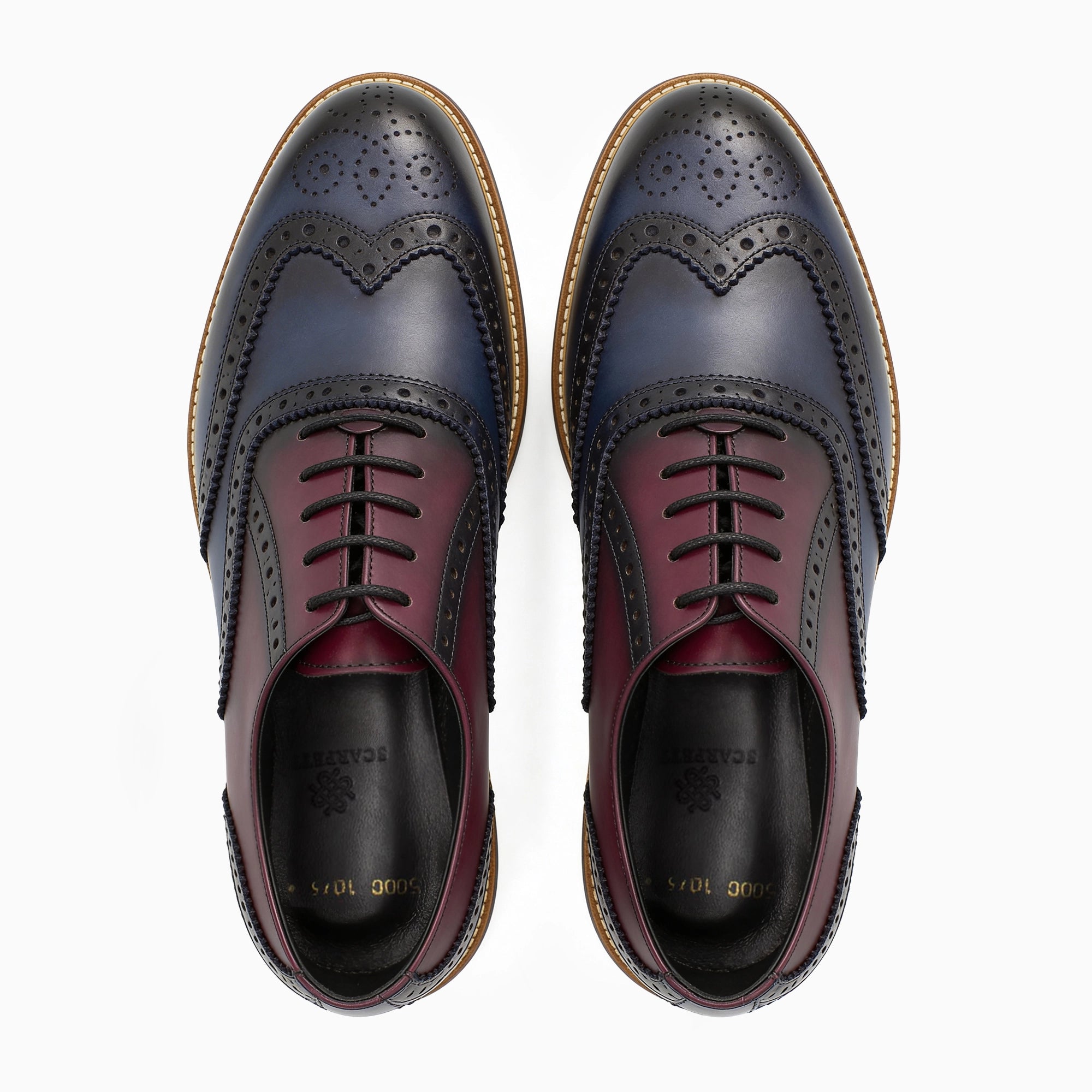 Vestito Burgundy-Navy Men's Wingtip Leather Oxford Dress Shoes