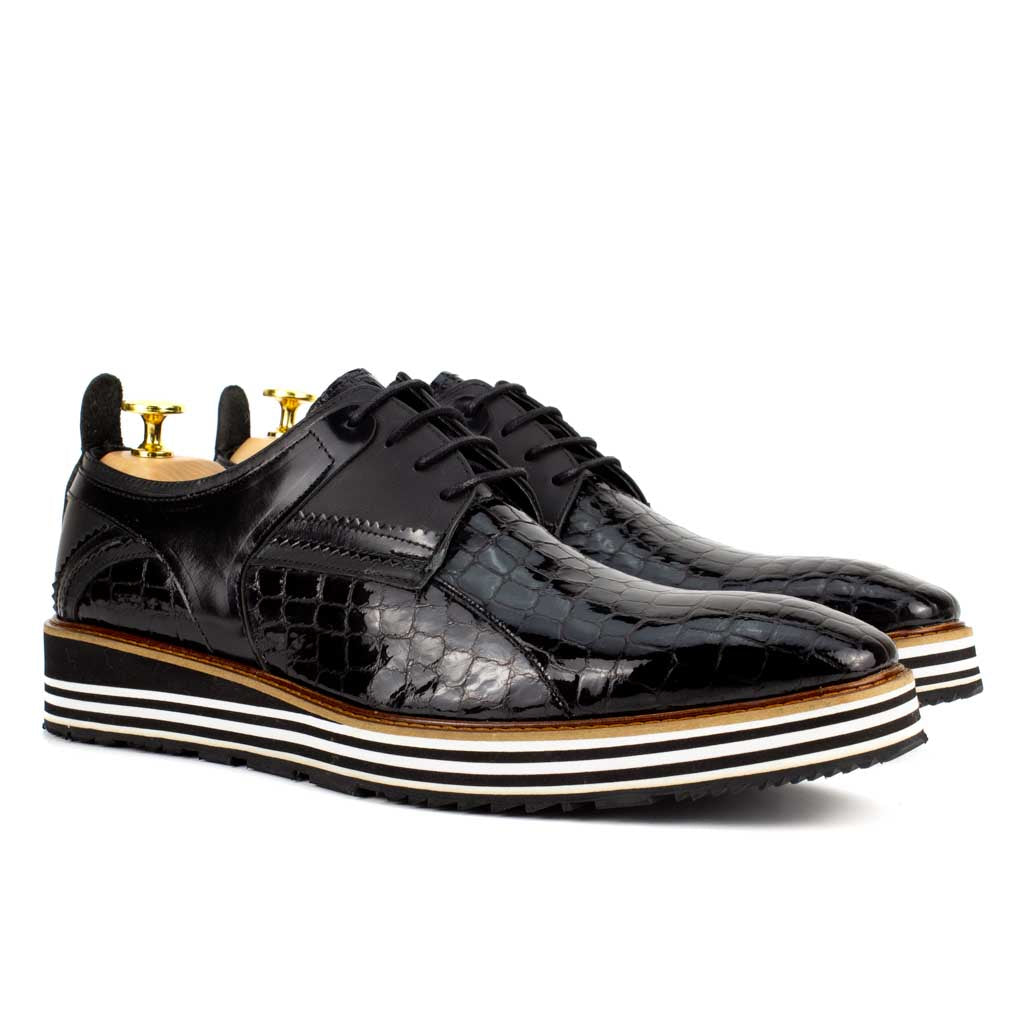 Angelo Patent Croco Black Men's Oxford — side view | Scarpetto