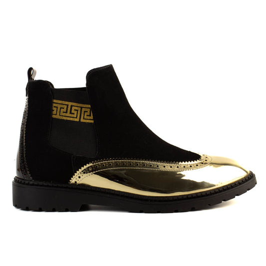 Plutus Gold Black Men's Genuine Chelsea Leather Boots
