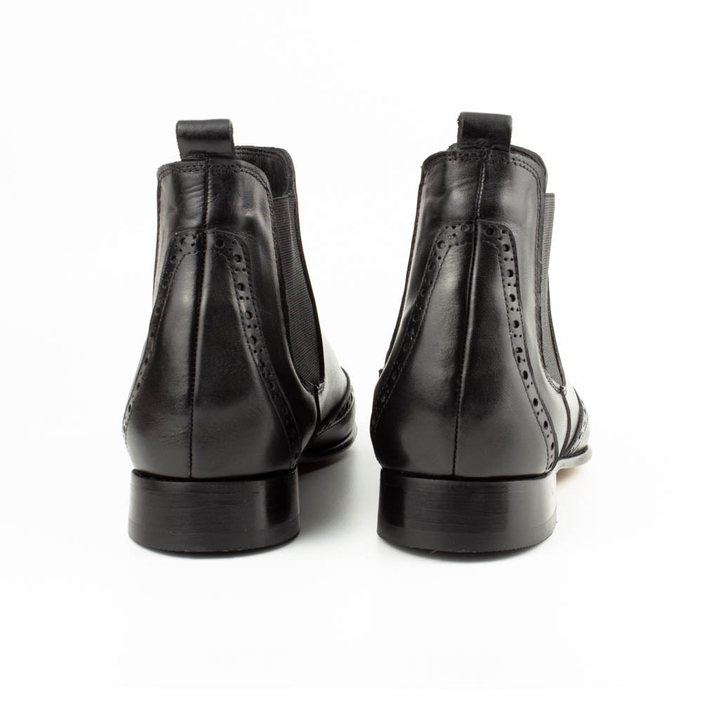 Milano Black Men's Wingtip Chelsea Genuine Leather Boots - Leather Sole