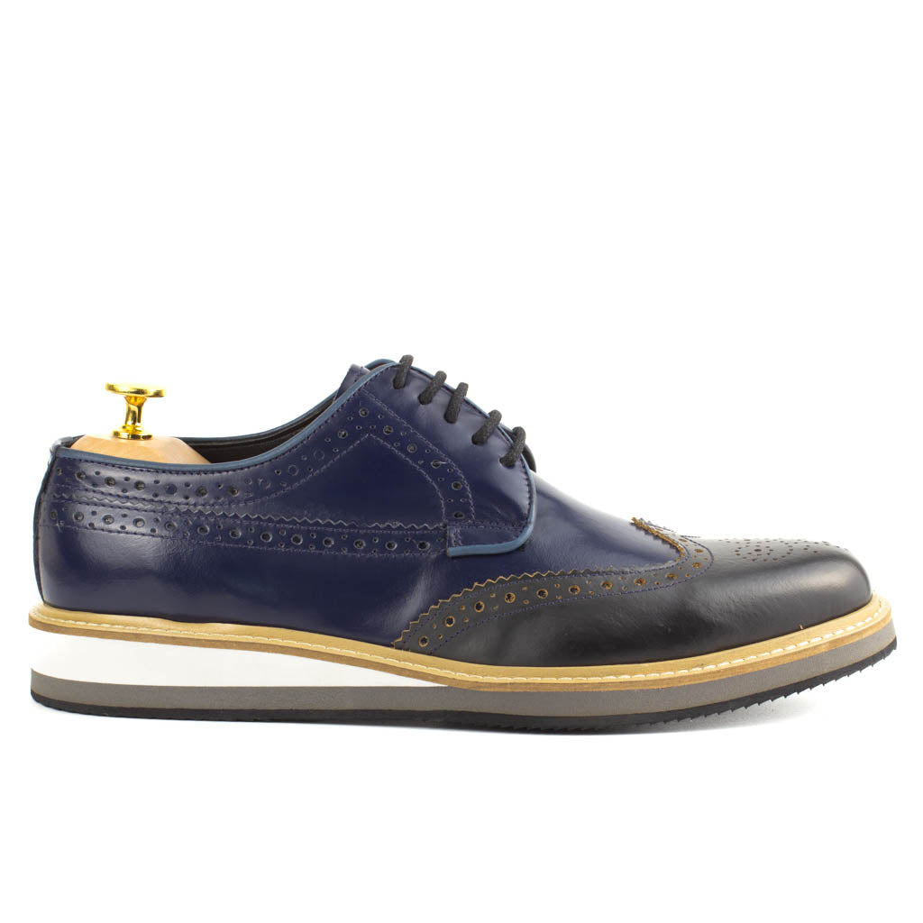 Vestito Navy Wingtip Leather Derby for Men — front view | Scarpetto