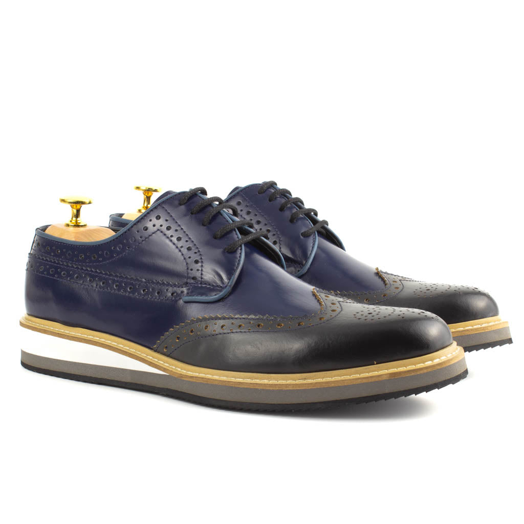 Vestito Navy Wingtip Leather Derby for Men — side view | Scarpetto