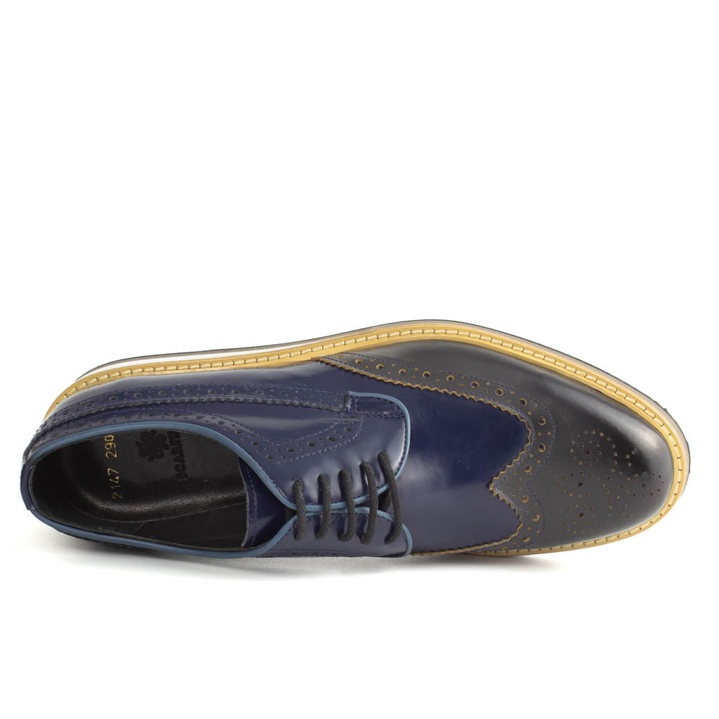 Vestito Navy Wingtip Leather Derby for Men — top view | Scarpetto