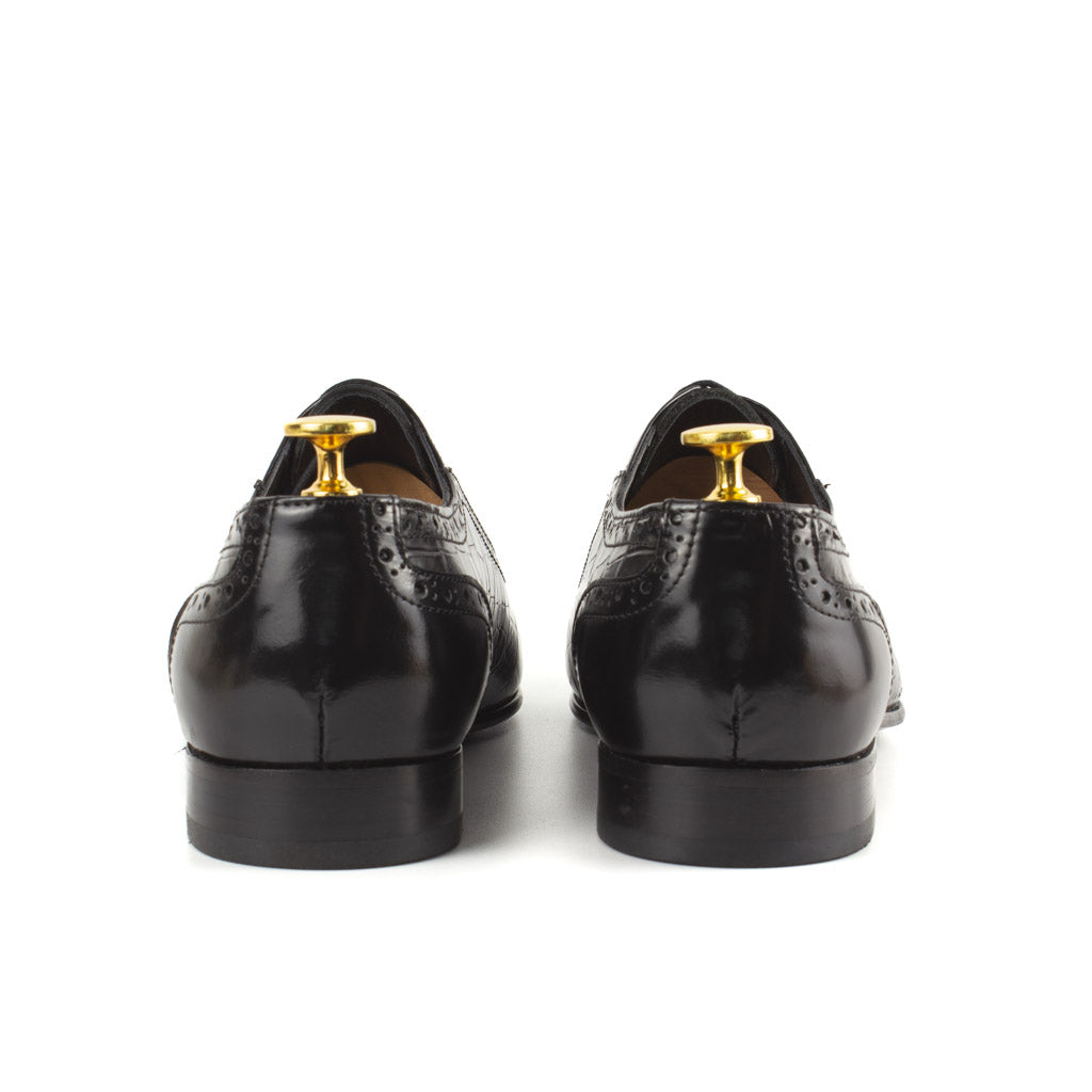 Sanzio Croco Black Cap-Toe Oxford for Men — three-quarter view | Scarpetto