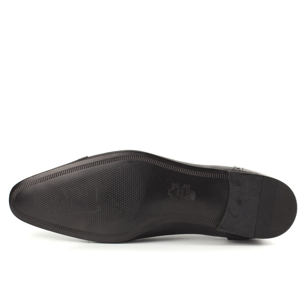 Sanzio Croco Black Cap-Toe Oxford for Men — heel detail | Scarpetto