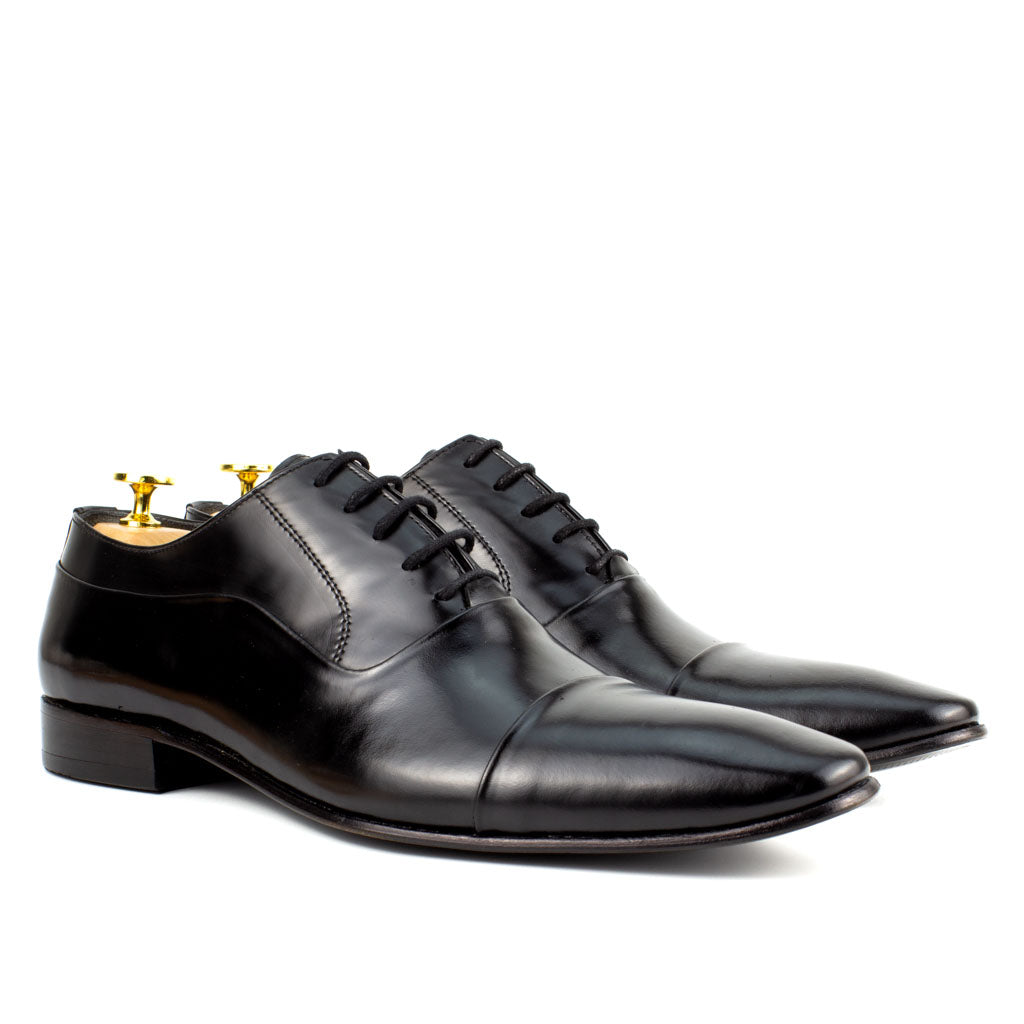 Sanzio Polished Black Cap-Toe Oxford for Men — side view | Scarpetto