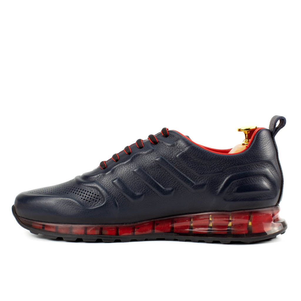 Neroflex Navy Leather Platform Sneaker — toe detail | Scarpetto