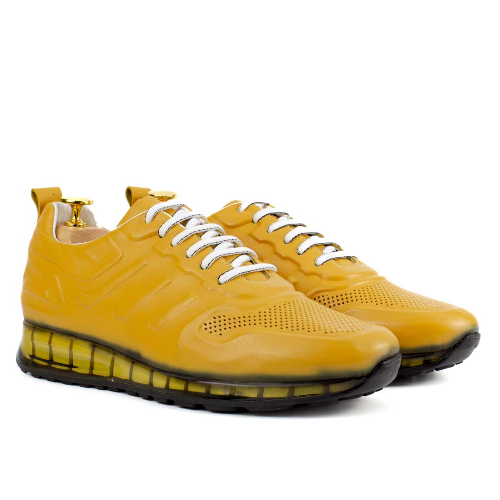 Neroflex Mustard Leather Platform Sneaker — three-quarter view | Scarpetto