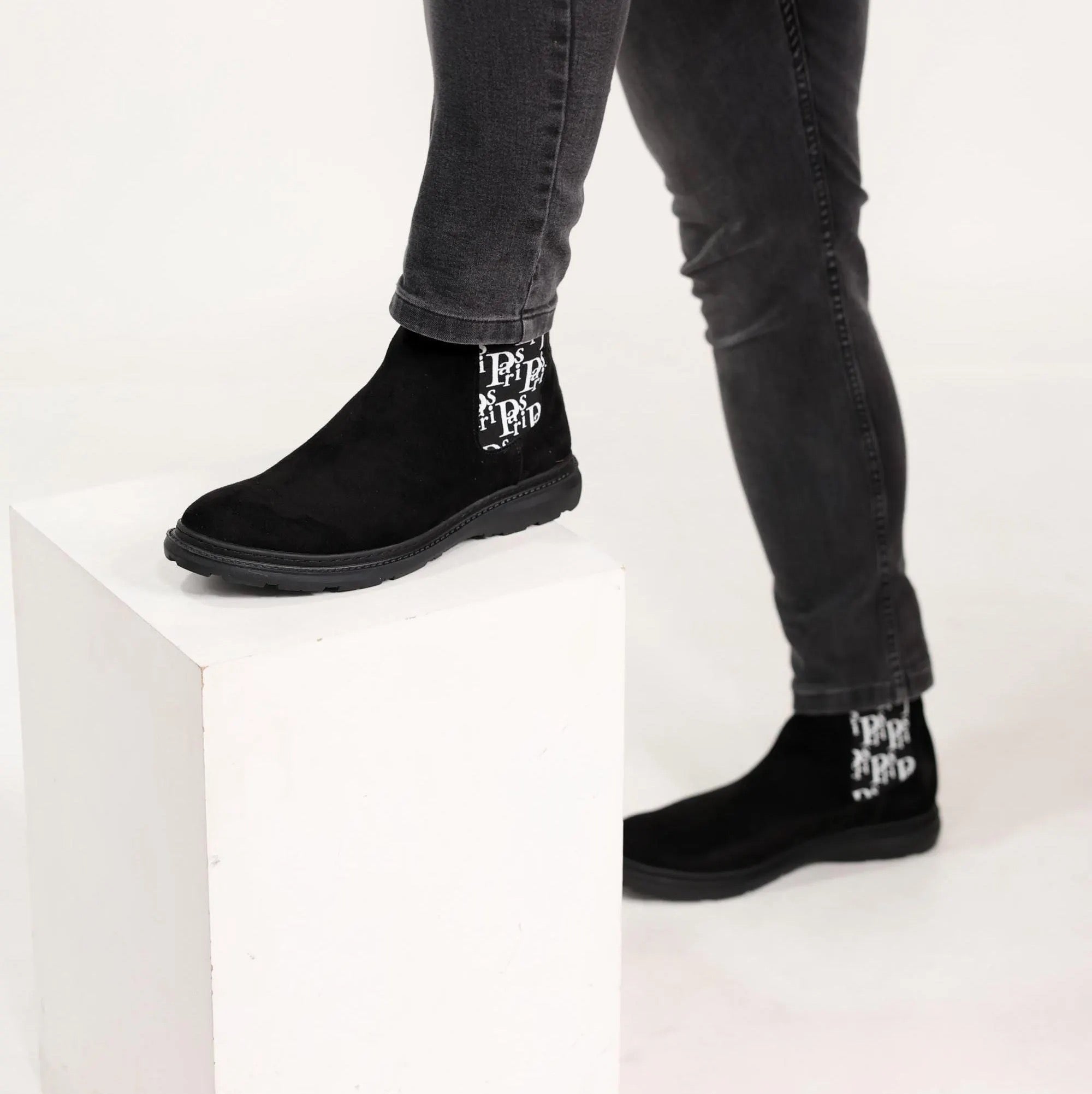 Paris Black Suede Chelsea Boots for Men — front view | Scarpetto