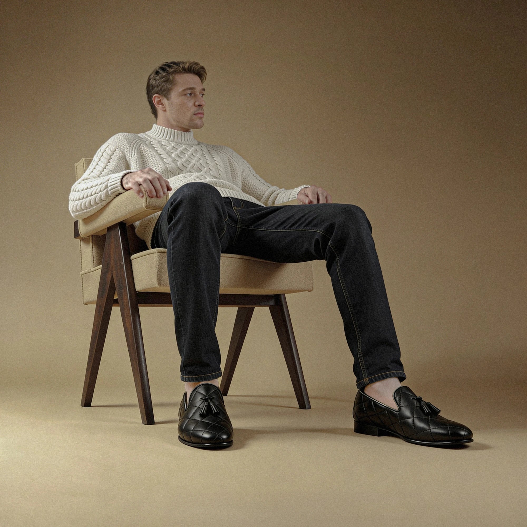 Quilted Tassel Black Leather Loafer — toe detail | Scarpetto