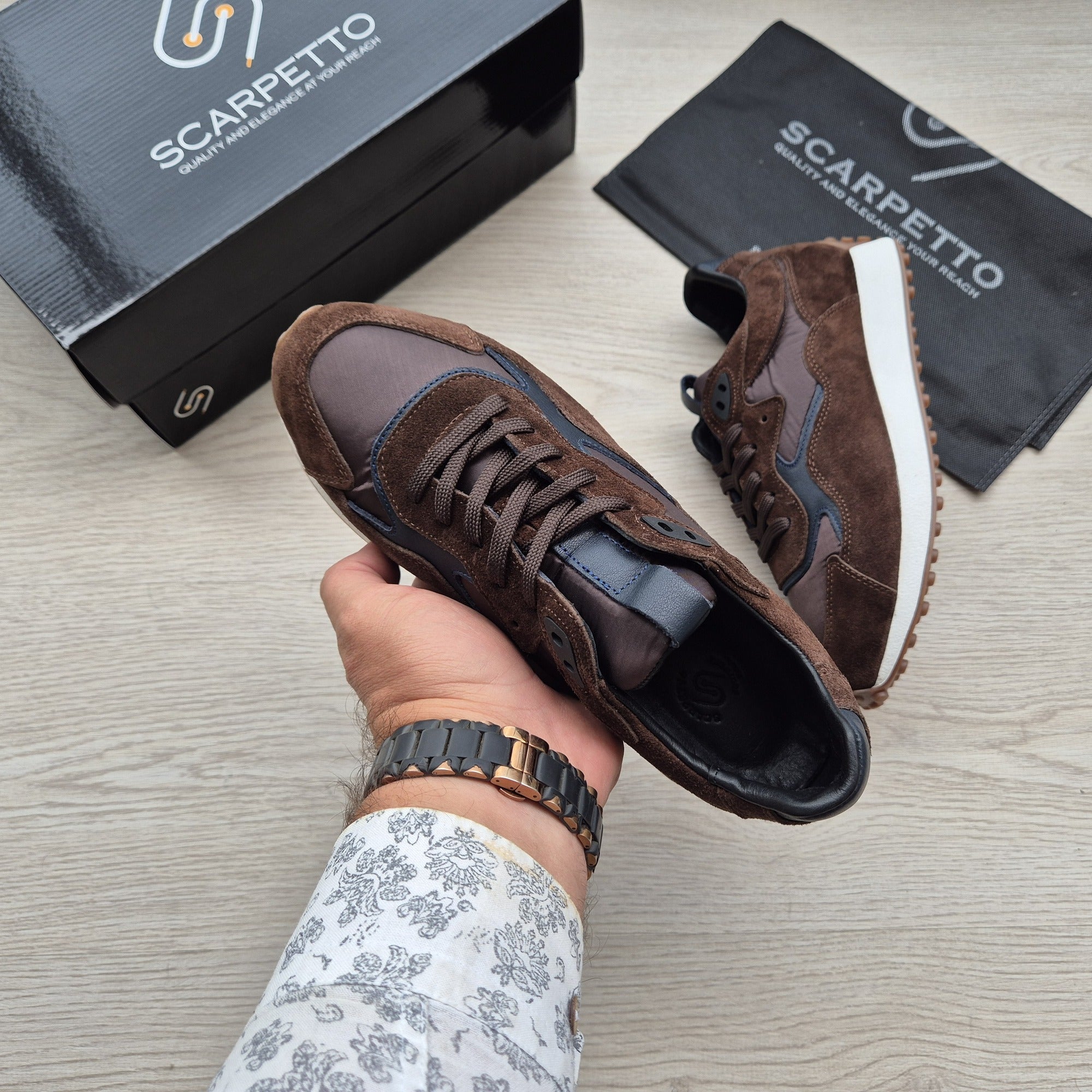 Corsa Espresso Suede Retro Running Sneaker - top view