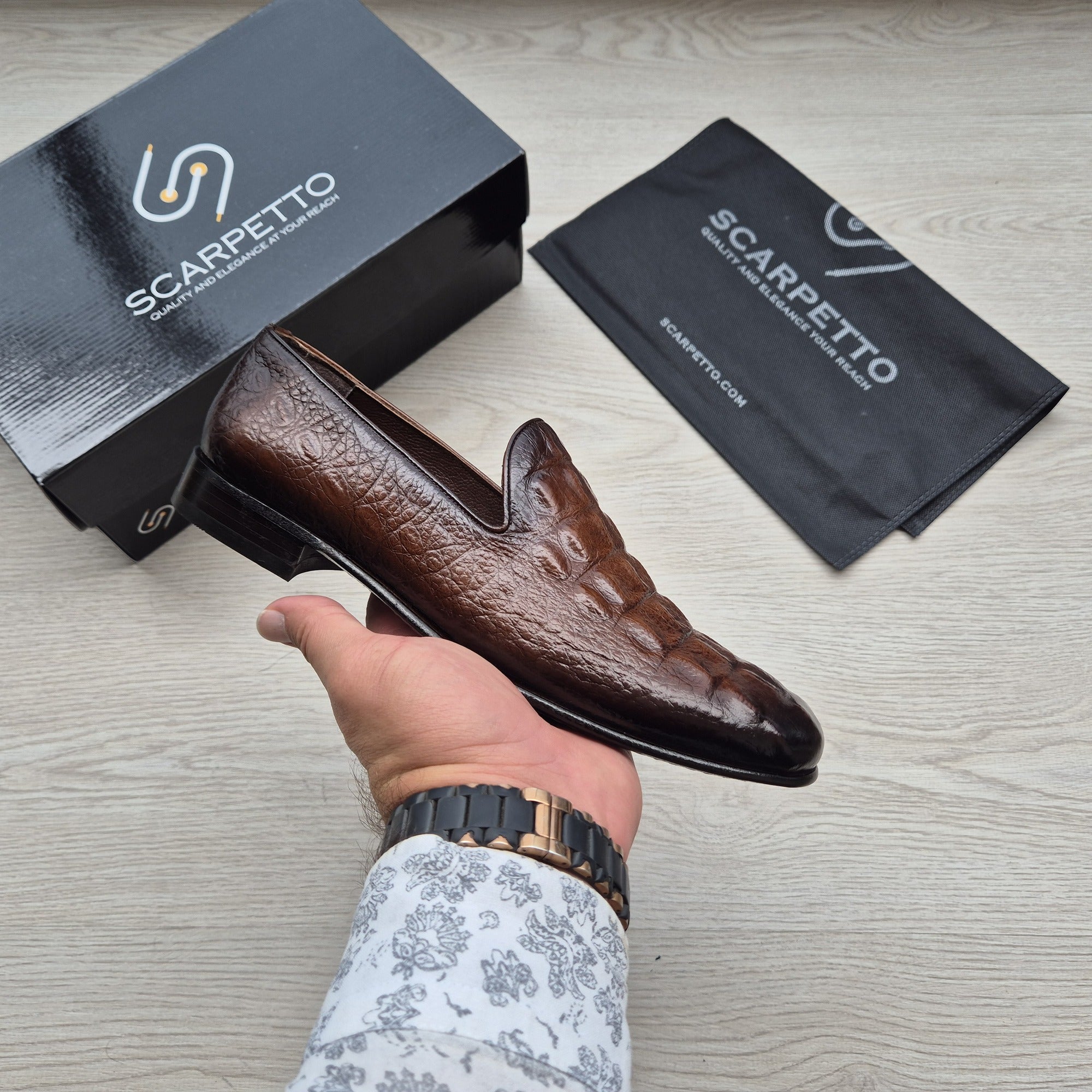 Emiliano Croco Espresso Brown Venetian Loafer - side view