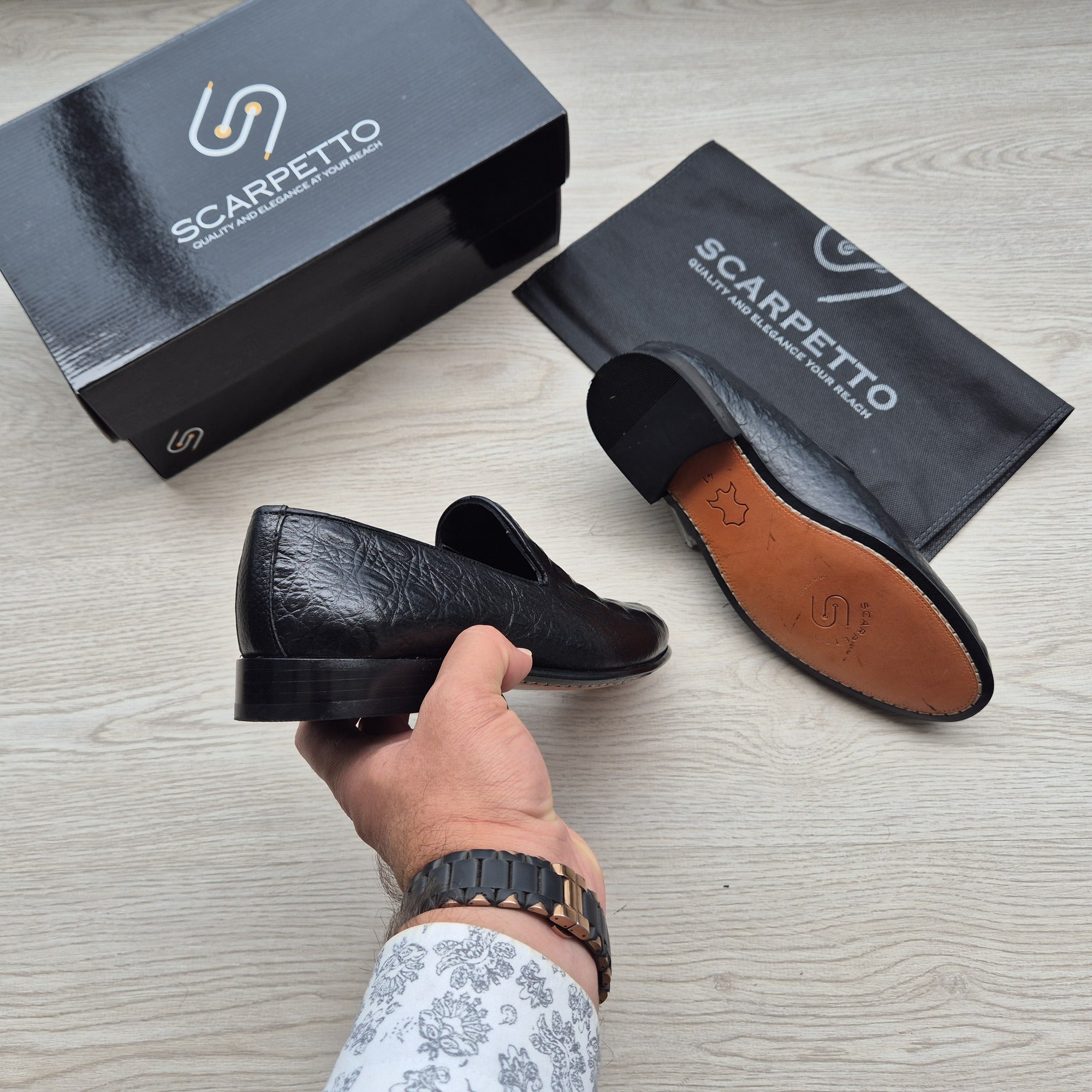 Emiliano Croco Jet Black Venetian Loafer - front view